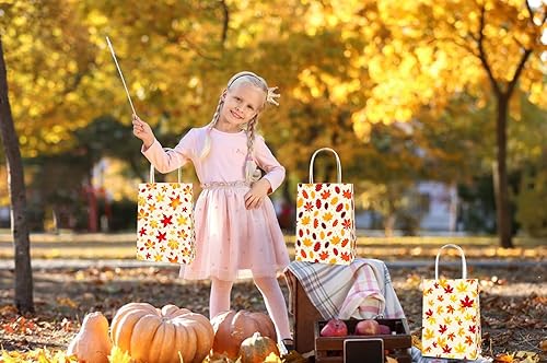 Miniatura 4 de 12 bolsas de regalo de otoño para fiesta de Acción de Gracias, hojas de arce naranja de otoño, bolsas de comestibles, bolsas de papel de Acción de