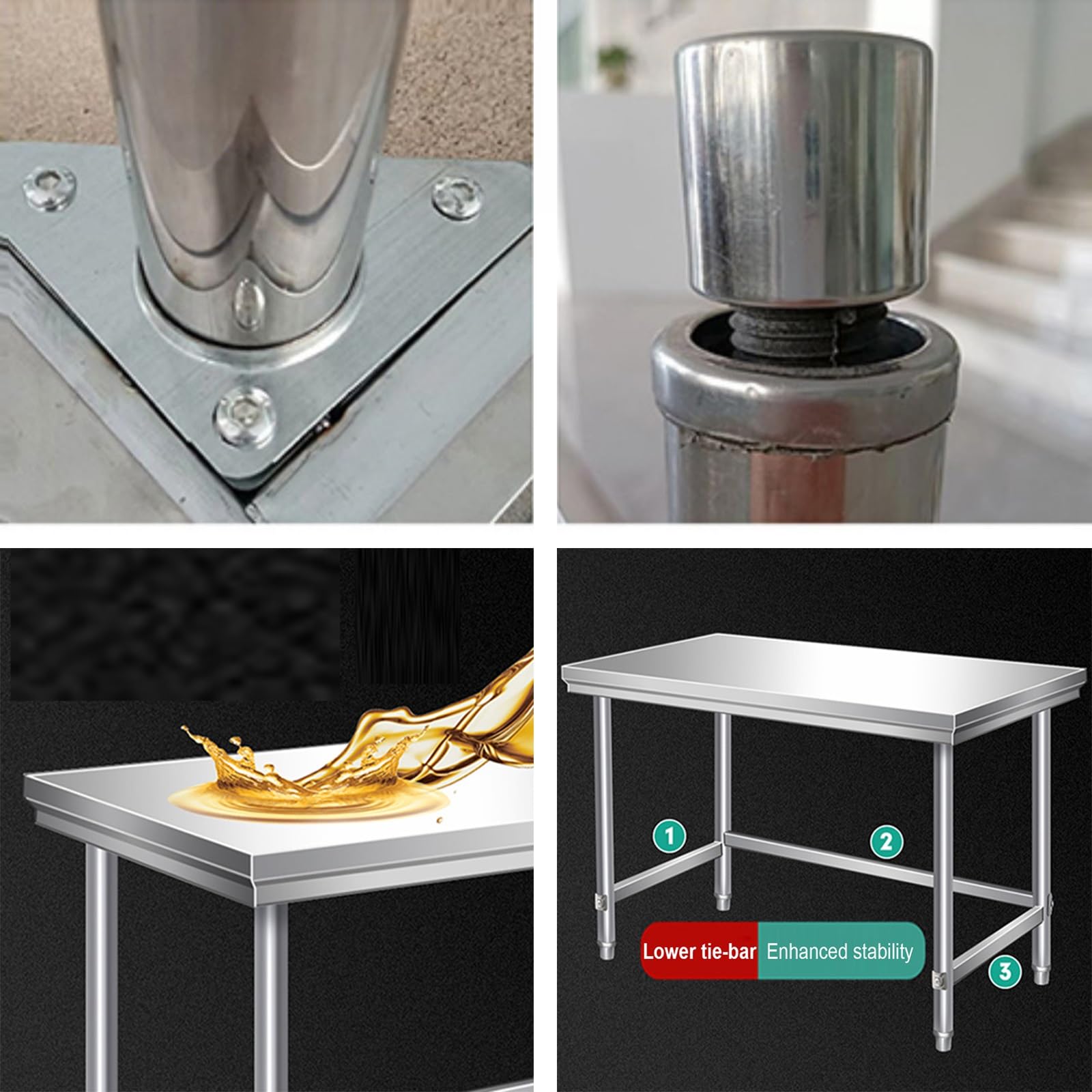 Banco de Trabajo de Acero Inoxidable de un Solo Nivel con Estructura Triangular Estabilizada, Mesa de Preparación Comercial, Mesa de Corte para Restaurante, Mesa de Metal Multifuncional, Esta