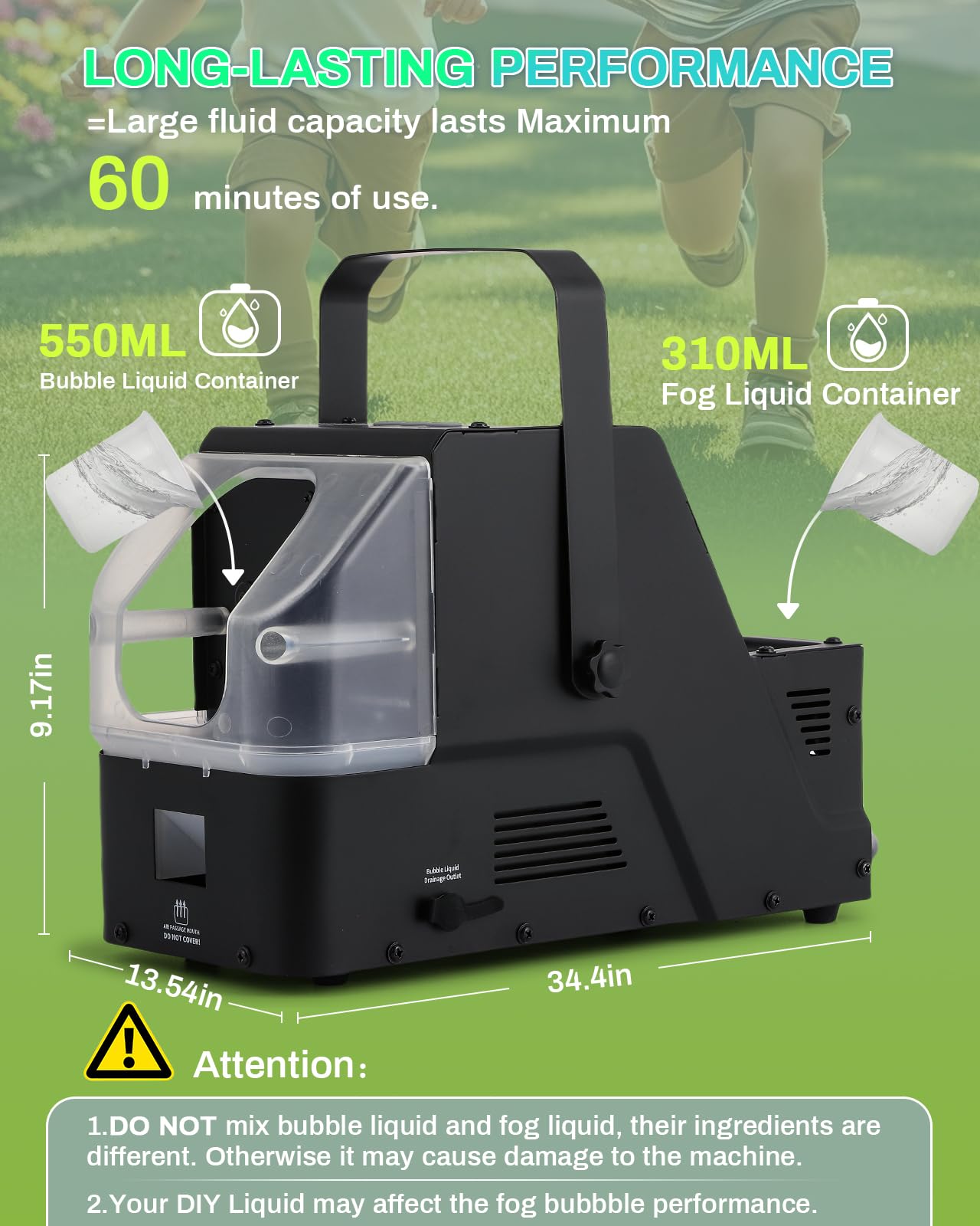 Macchina per bolle di nebbia con telecomando, macchina per fumo con bolle, 450 W, automatica per bolle/bolle di nebbia/nebbia, tre modalità per feste, palcoscenico, matrimonio, Halloween,