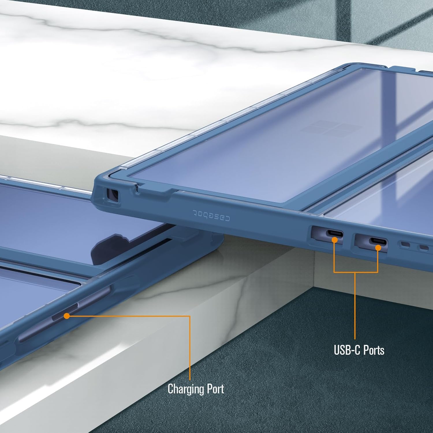 Fintie Hard Case for 13 Inch Microsoft Surface Pro 11/10/9 - Shockproof Folio Rugged Cover with Clear Transparent Back Shell Compatible with Type Cover Keyboard, Navy