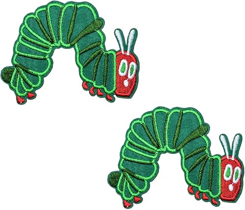 Queqin 2 parches bordados de oruga muy hambrienta para planchar o coser (estilo 2)