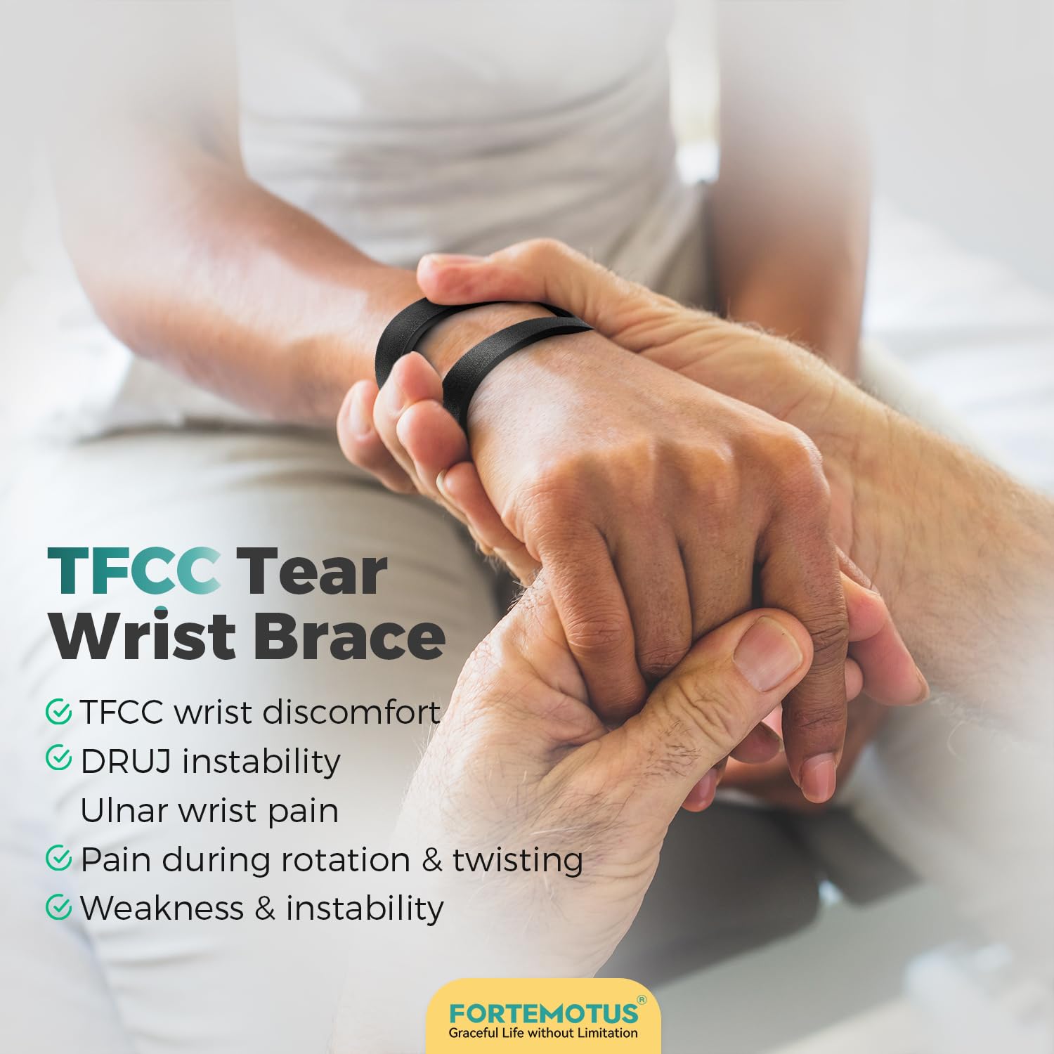 FORTEMOTUS Handgelenkstütze für TFCC-Risse, Verstellbare PU Handgelenkbandage Schmerzlinderung für überlastung Fitness, Gewichtheben, Sportschutz für Linkes und Rechtes Handgelenk, M