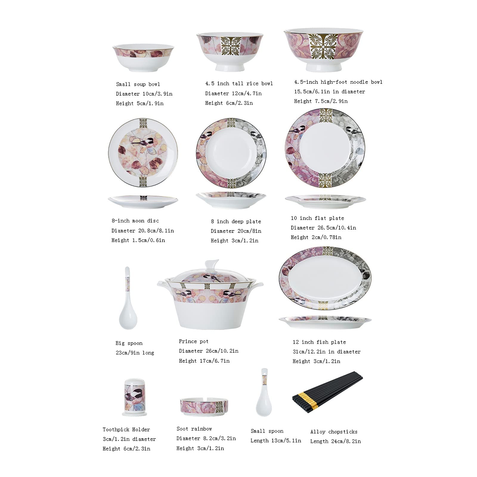 Set di stoviglie Set di Piatti Set di stoviglie in Ceramica da 58 Pezzi Piatti in Ceramica di Lusso Nordico Piatti e Bacchette