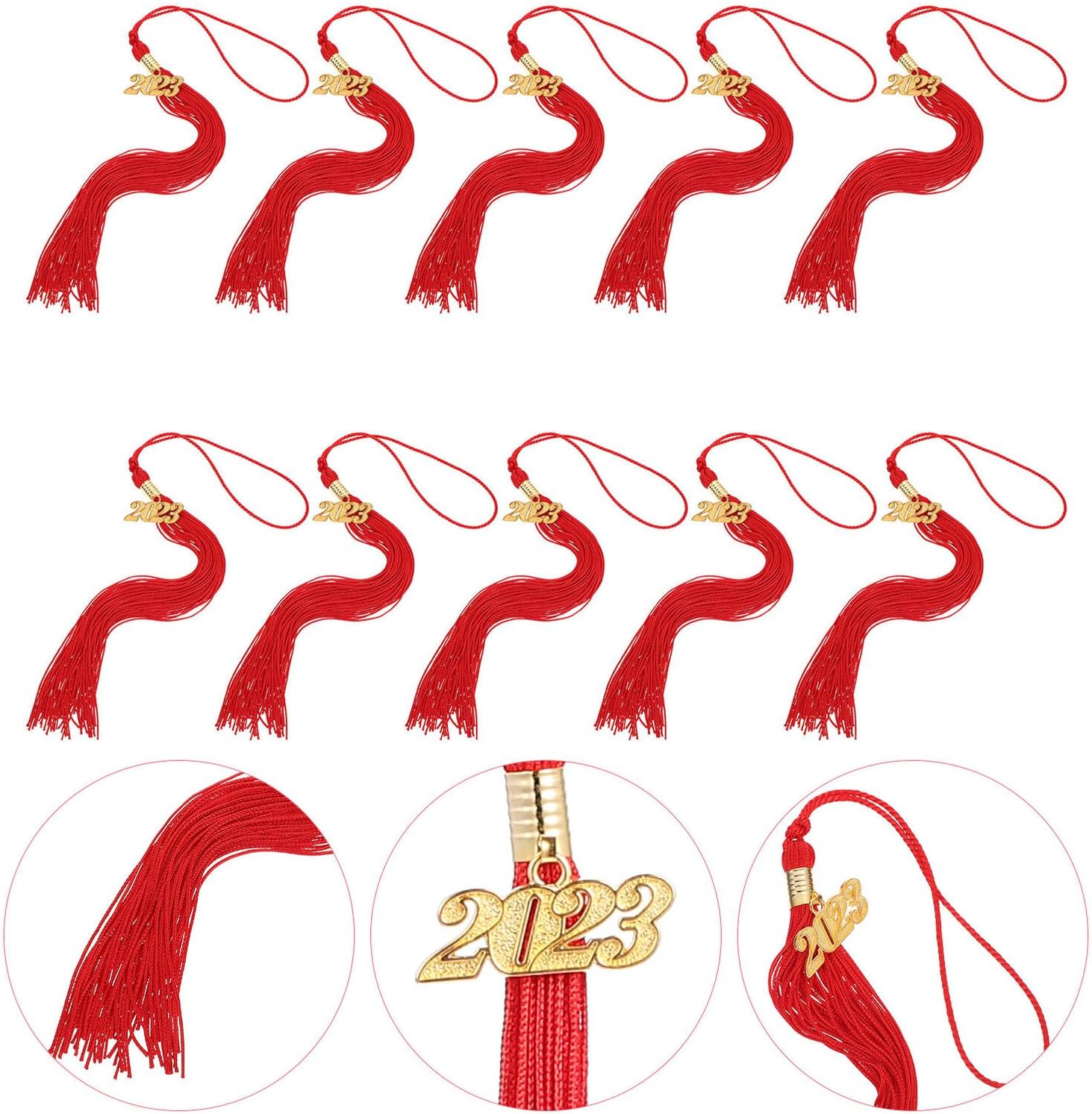 LIFKOME 10 Pcs Red Polyester Graduation Tassels Hanging Ornaments for Graduation Caps Academic Dress Accessories Supplies