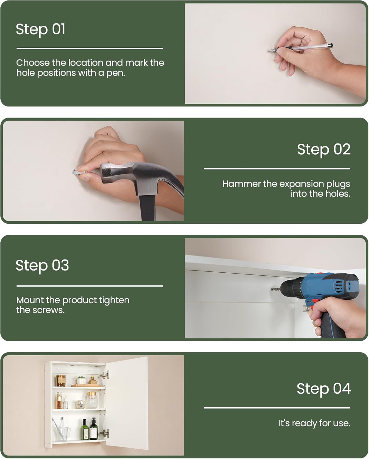 Wall-Mounted Bathroom Vanity with Mirror, Medicine Cabinet with Storage Function, Hanging Storage Cabinet, Adjustable Shelves, White