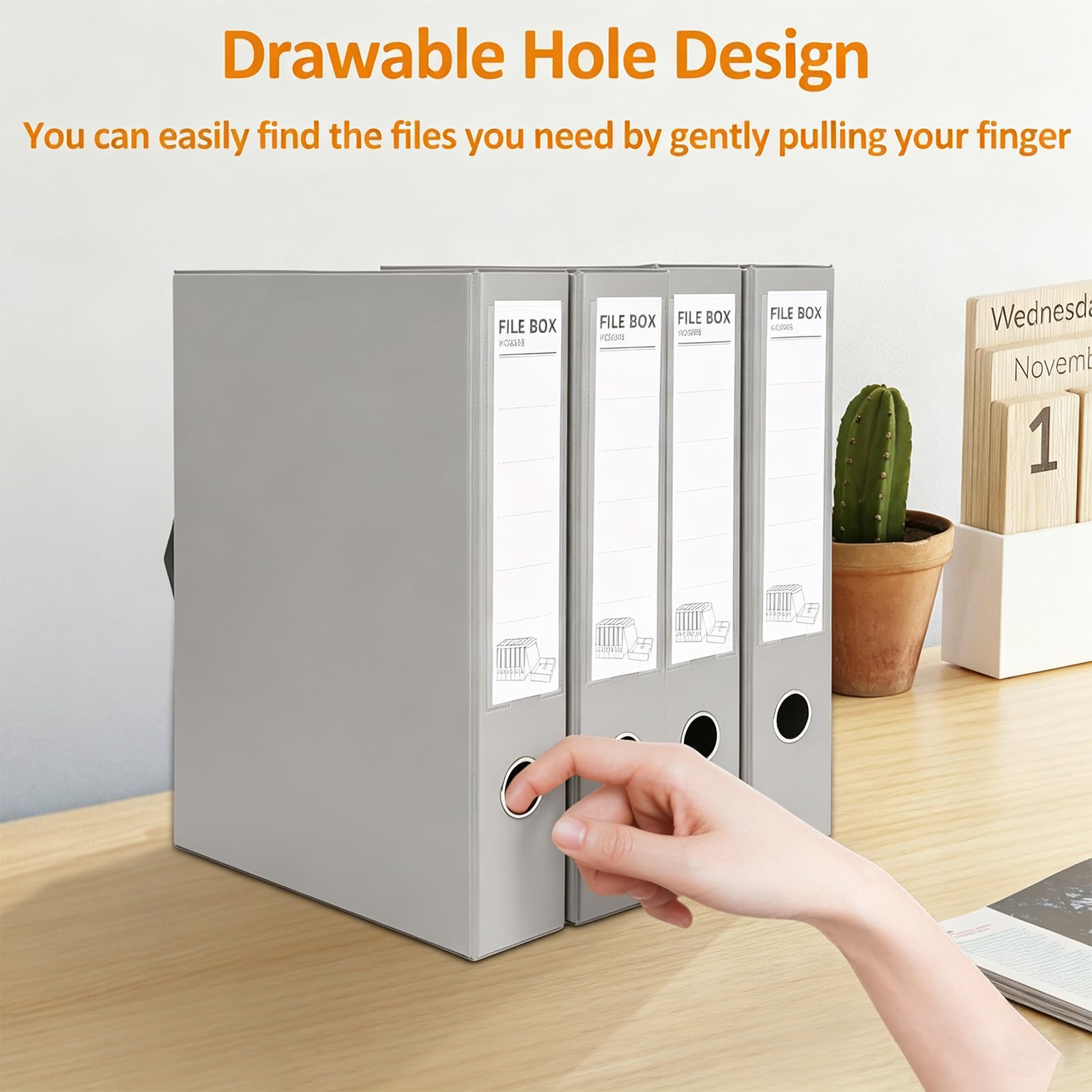 HUA JIE A4 Aufbewahrungsboxen aus Kunststoff, Archivhüllen mit Clip, PVC-Aktenordner, Organizer, Dokumentenaufbewahrung, Aktenbox für Büro, 32,5 x 6,5 x 24 cm, Grau (6 Stück)