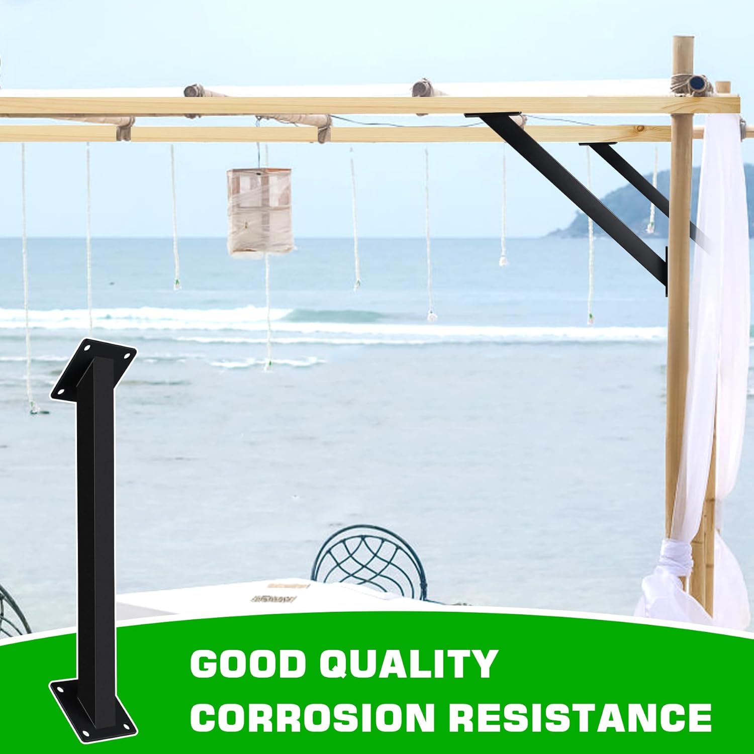 4PC 45°Degree Angle Support Bracket Kit，Pergola Support Bracket Inside Mount Corner Brace 45 Degree,Pergola Terrace Pergola Cabin Elevated（Black）