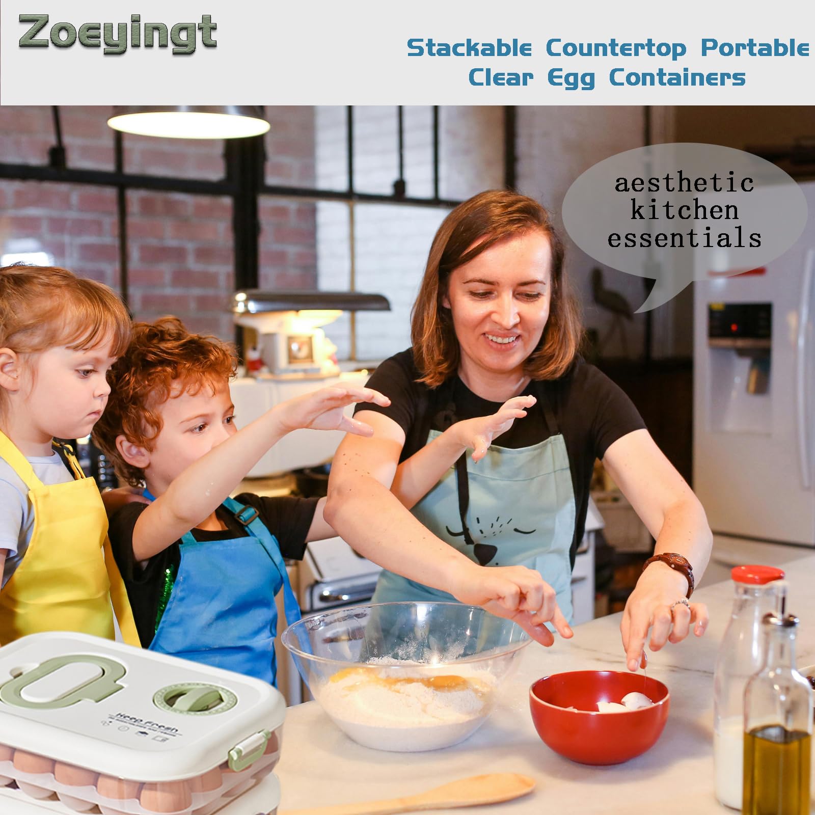 Organizadores de huevos para refrigerador con tapas y asa, artículos esenciales de cocina para el hogar, refrigerador, apilables, portátiles, transparentes, contenedores de huevos reutilizables y de