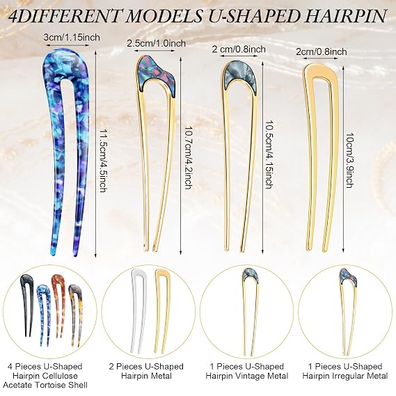 Chuangdi 8 Pieces U Shaped Hair Pins French Vintage Fork,Classic Patterns