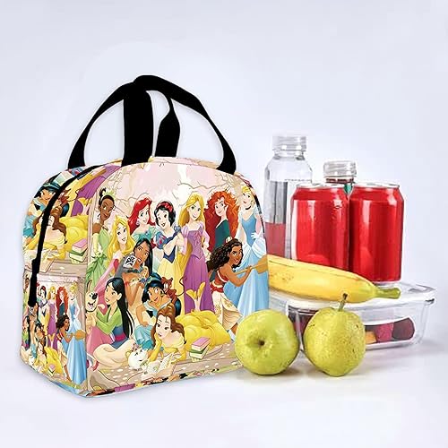 Miniatura 4 de Bolsa de almuerzo de princesa, bolsa de comida reutilizable, aislada, portátil, con bolsillos, para niños y niñas, lonchera de picnic para viajes al