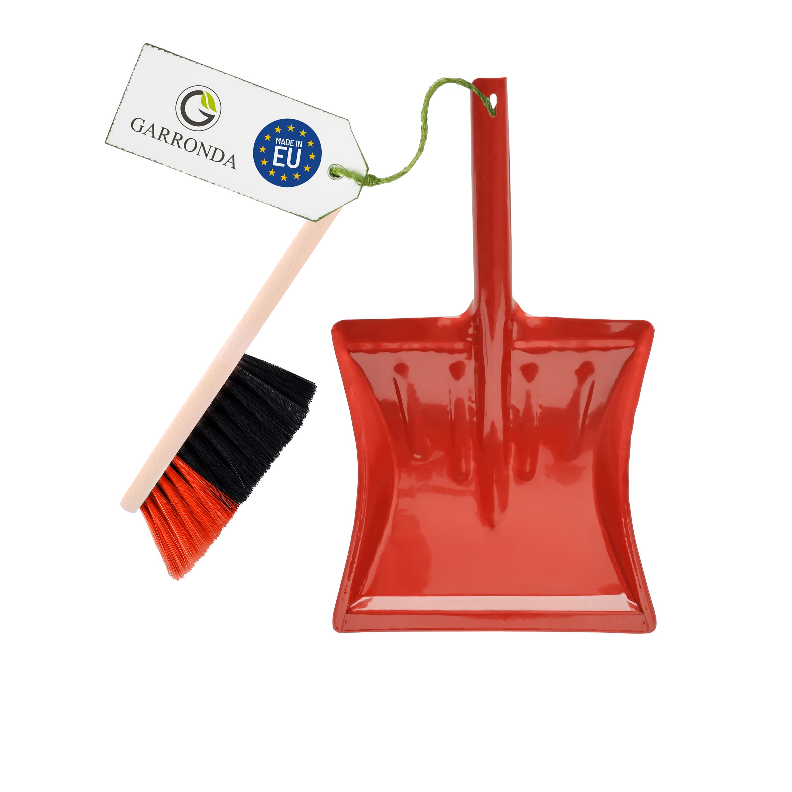 Garronda Kehrschaufel Set mit komplett aus Metall gefertigter Schaufel und Handfeger aus Holz und Synthetik Kehrbesen für Haushalt GD-0172 (Schwarz/Orange + Rot)