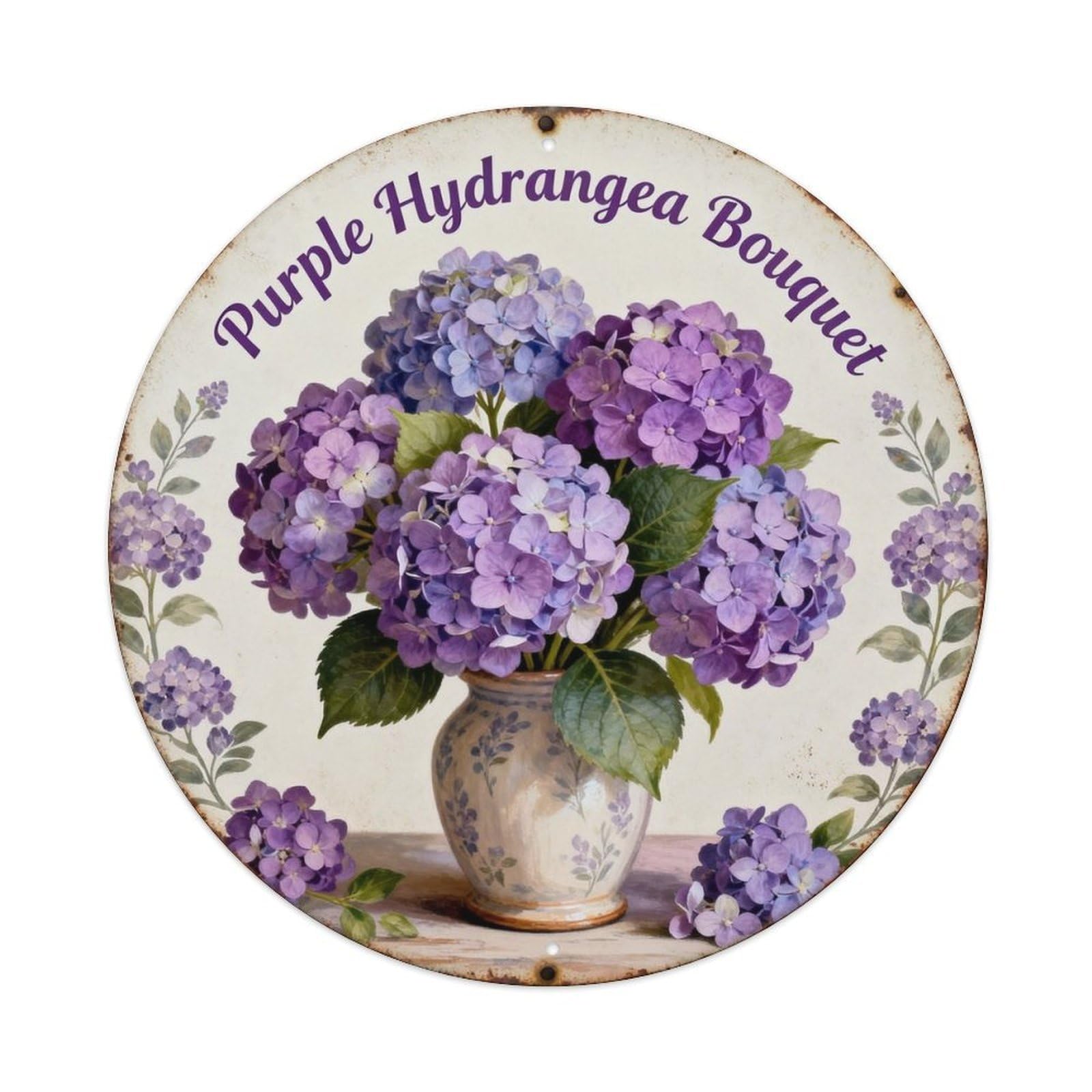 Purple Hydrangea Bouquet Metal Tin Sign Plaque