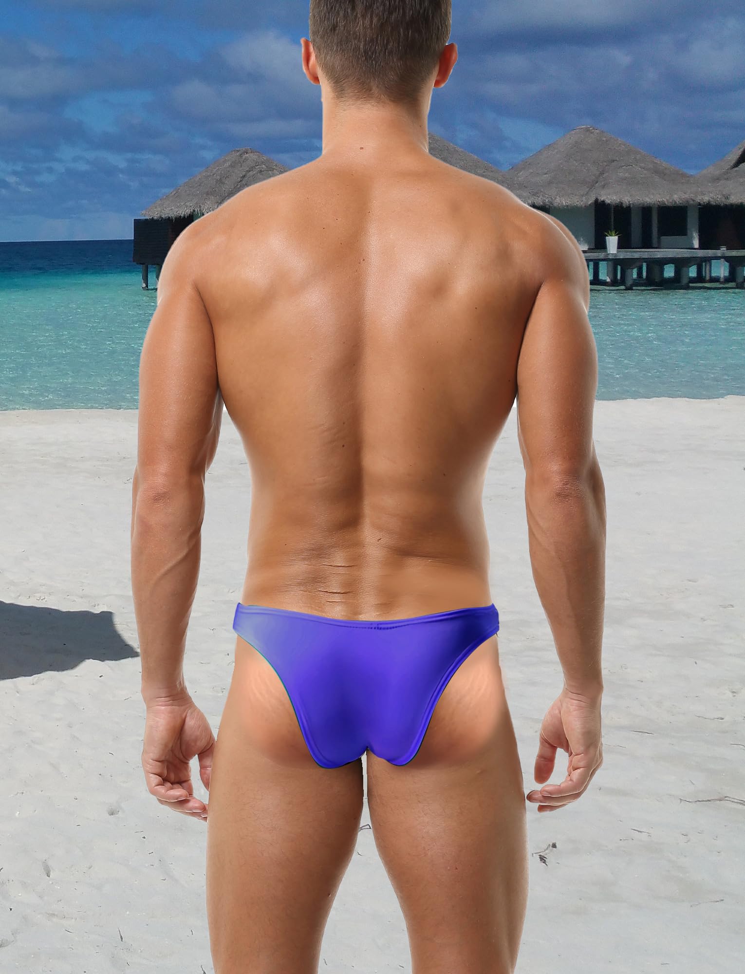 FEOYA Lot de 3 slips de bain sexy pour homme - Mini maillot de bain sexy - Noir blanc rouge - Pour l'été - Pour la plage et la piscine