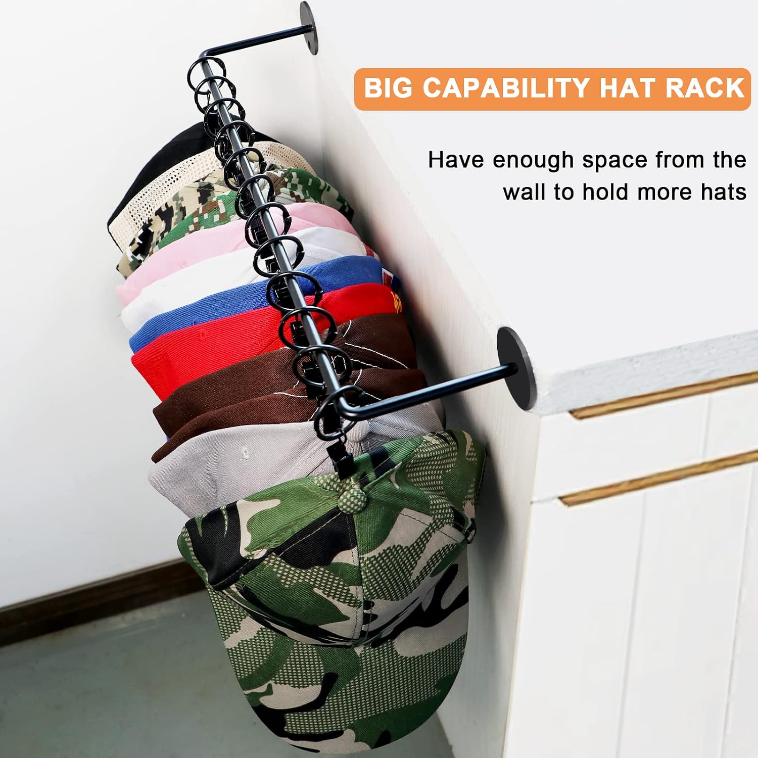 CAPHONT Hat Rack for Baseball Cap Organizer with 24 Hooks, Modern Metal Hats Storage Wall Mounted Caps Hanger for Closet Door Bedroom Entryroom Laundry, 2 Pack