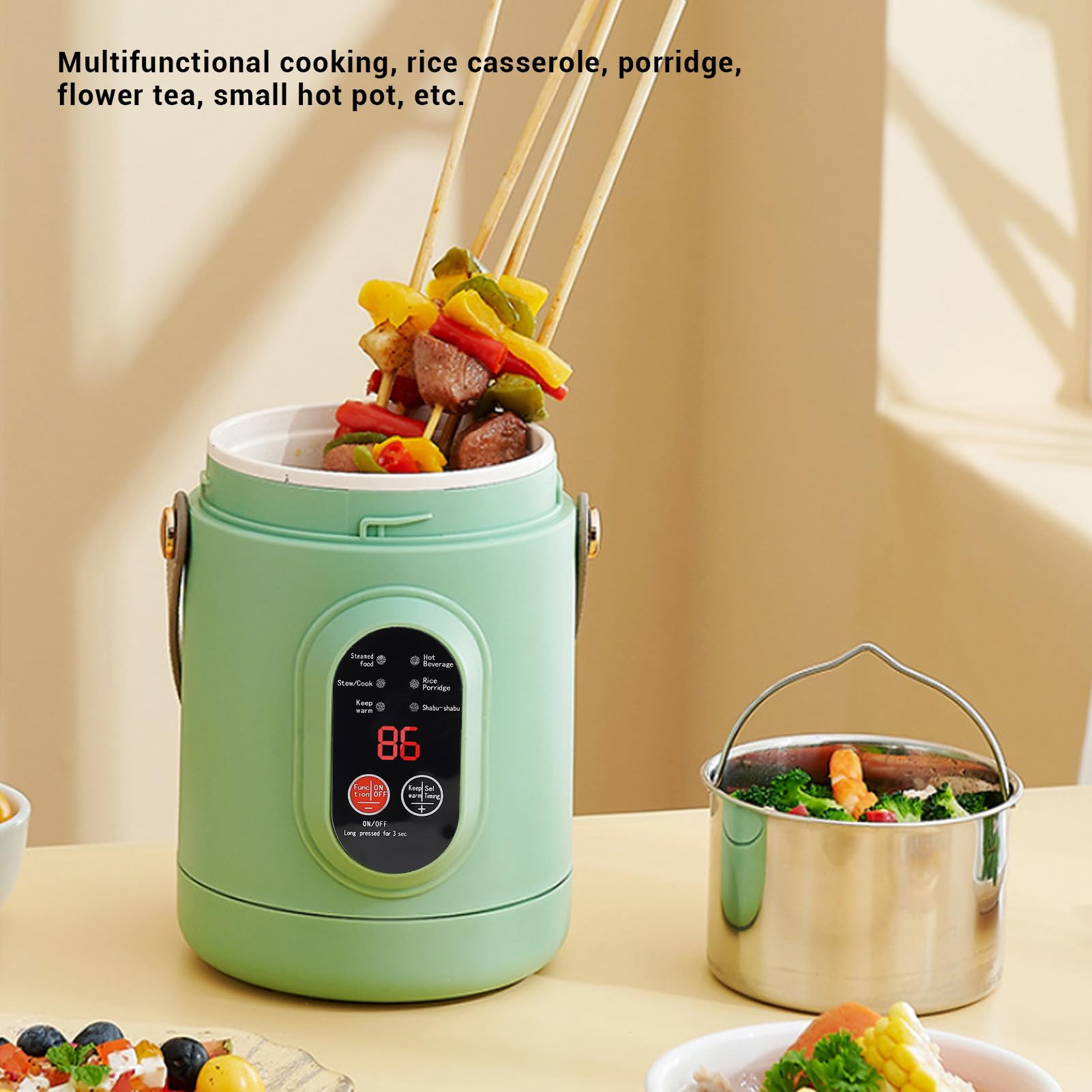 Mini Garnek Elektryczny o Mocy 500 W, pojemność 800 Ml Materiał ze Stali Nierdzewnej Kompaktowe Wymiary Przenośny Bojler na gorącą wodę z Uchwytem do Gotowania Makaronu