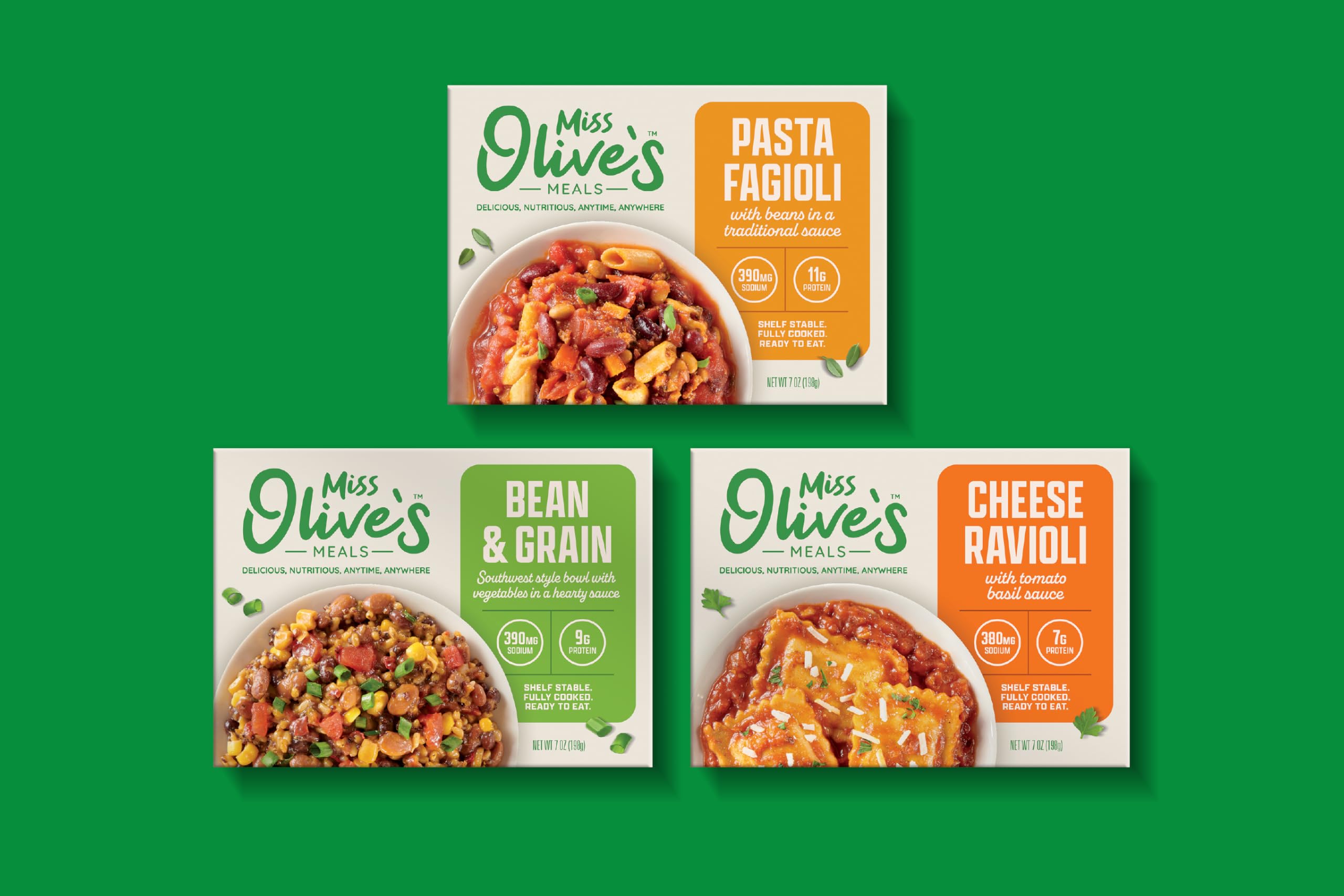 Miss Olive’s Vegetarian Pack – Shelf-Stable Microwavable Ready Meals (6 Pack) – Cheese Ravioli, Southwest Bean & Grain & Pasta Fagioli – Fully Cooked Heat & Eat Meals
