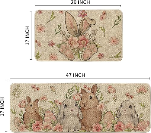 Miniatura 3 de Artoid Mode Juego de 2 tapetes de cocina con diseño de huevos florales, conejos, Pascua, decoración del hogar, alfombras de cocina de bajo perfil