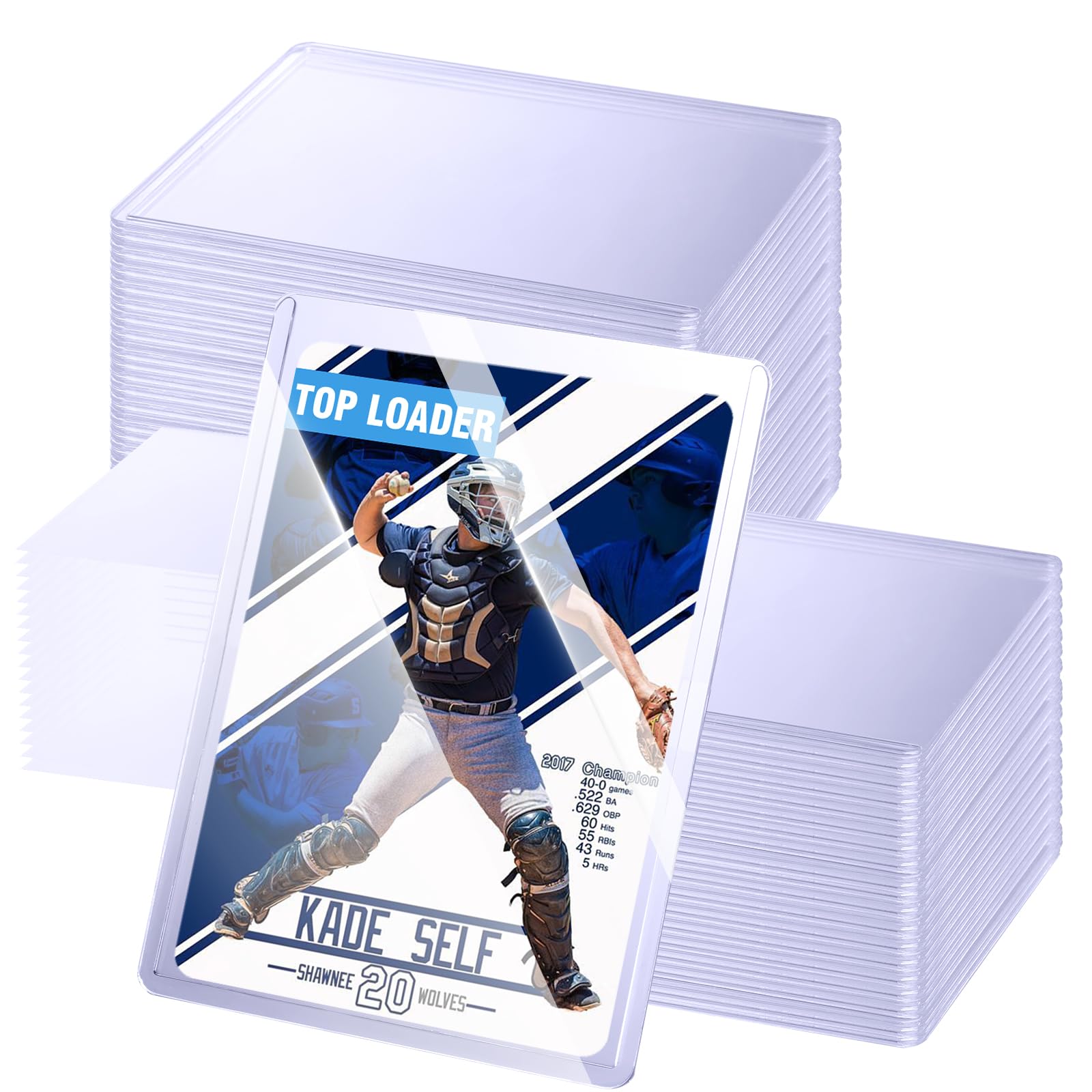100 Topload Card Holder and 100 Soft Sleeves, JIQEZNL 35pt Topload Hard Card Protectors, 3" x 4" Card Sleeves Hard Plastic, Rigid Toploading Hard Card