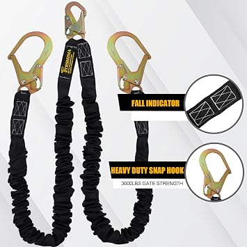 TRSMIMA Safety Harness Lanyard Retractable - Shock Absorbing Lanyard 6ft