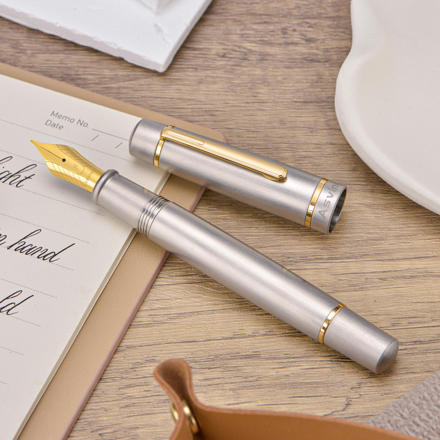 Asvine P100 gebürstet Titan Kolben Füllstift, #8 Extra Feine Nib Schreiber