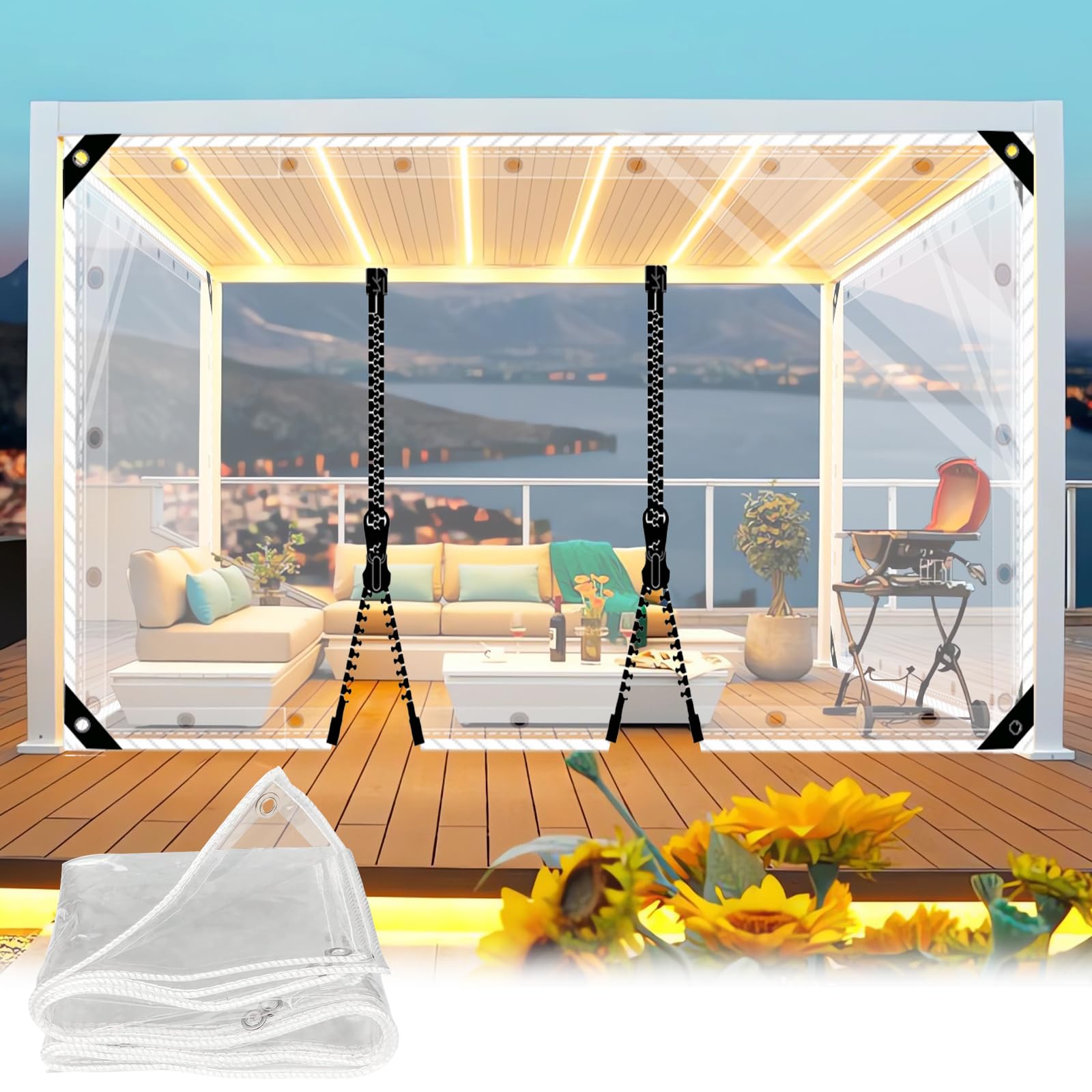 HQQMNY Transparent Tarpaulin Gazebo Curtains Heat Protection for Doors with Zip - PVC 0.3 mm Crystal Clear Thermal Door Curtain with Eyelets — image 1