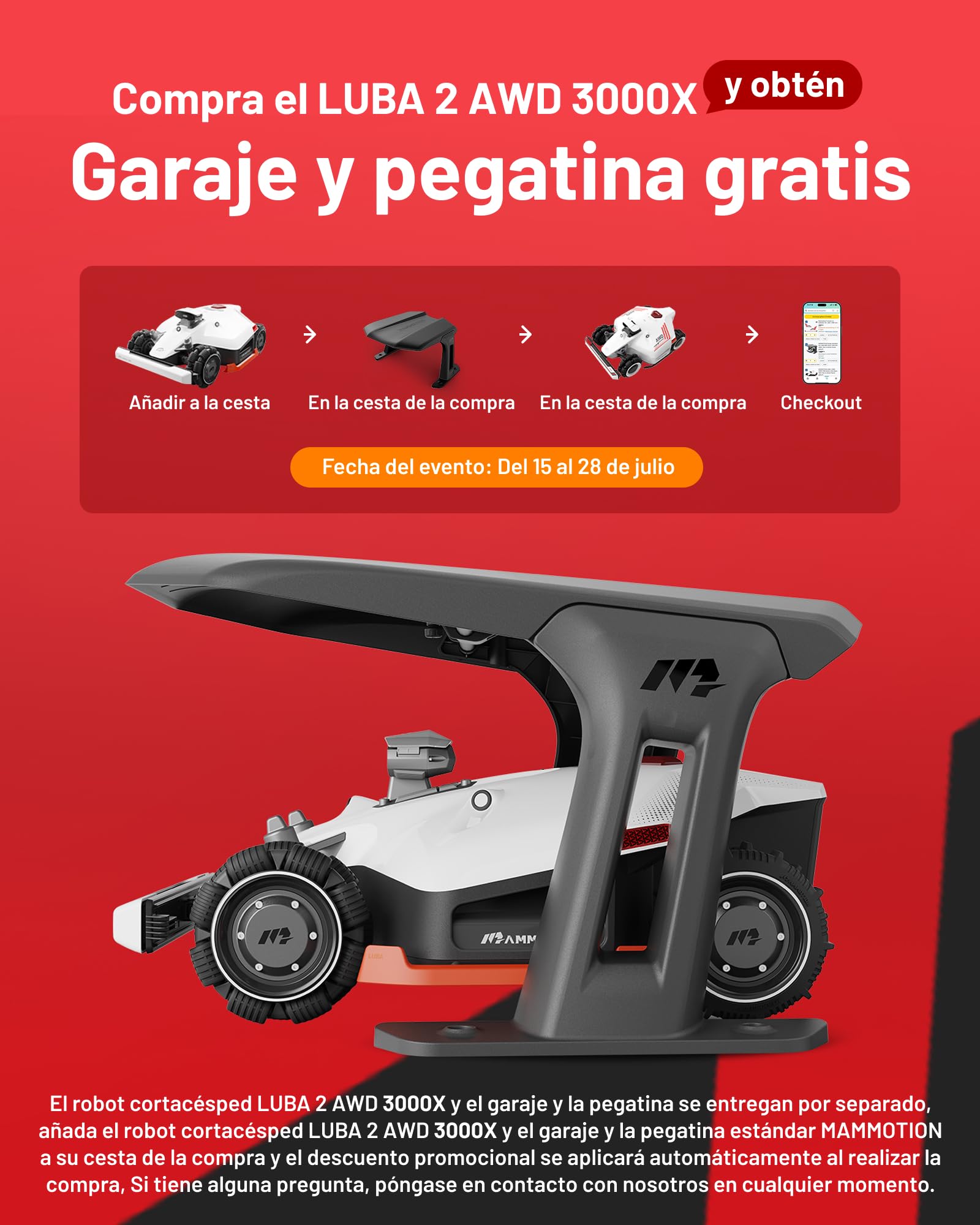 MAMMOTION LUBA 2 AWD 3000 Robot Cortacésped (Versión 2024), Perímetro Libre de Cables para 3000m² de Césped 80% de Pendiente, Tracción en Todas Las Ruedas, Visión 3D y RTK Fusion-Mapping System