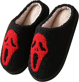 Scream Ghostface Slippers,Ghost Face Slippers,Halloween Slippers for Women Soft Plush Comfy Slip-On Cozy Indoor Outdoor Slippers Non-Slip Shoes Fluffy House Slippers for Women Men