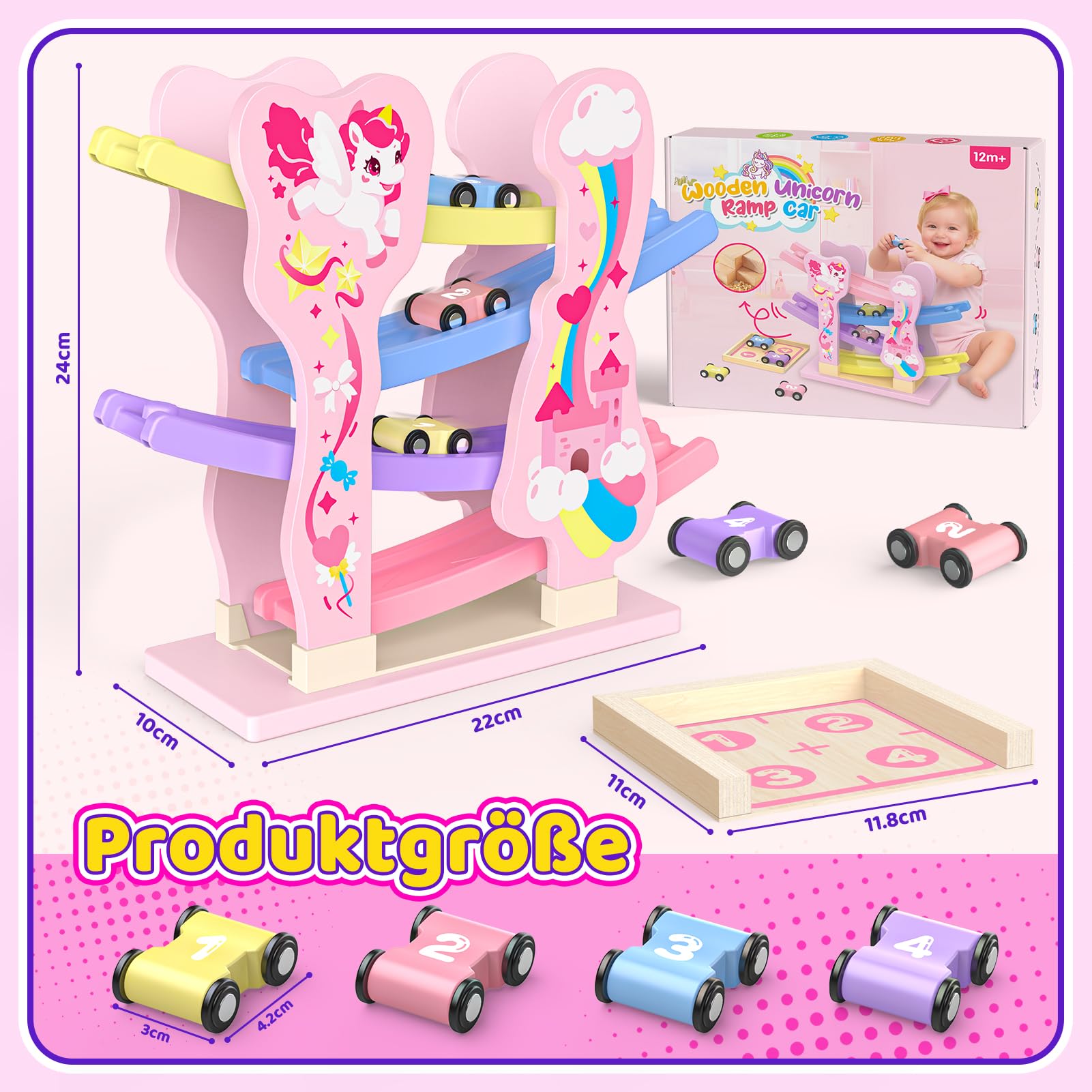 Toyzey Montessori Spielzeug ab 1 Jahr, Holzspielzeug Motorikspielzeug ab 1 2 3 Jahr Junge Einhorn Geschenk für Mädchen Kugelbahn Holz Kinderspielzeug ab 1 2 3 Jahre Babyspielzeug Auto Spielzeug