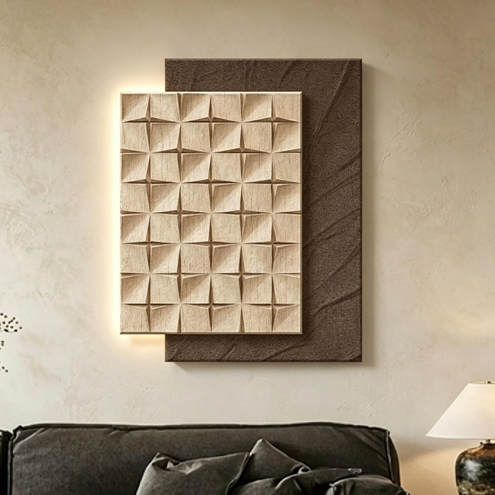 SIONDSTS Sandstone Decor Wall Art Painting,3D Abstract Textured Wall Art,Modern Minimalism Wall Art Decor,Creative Landscape Wall Sculptures with LED,Entrance Decorative Painting,B,65CM
