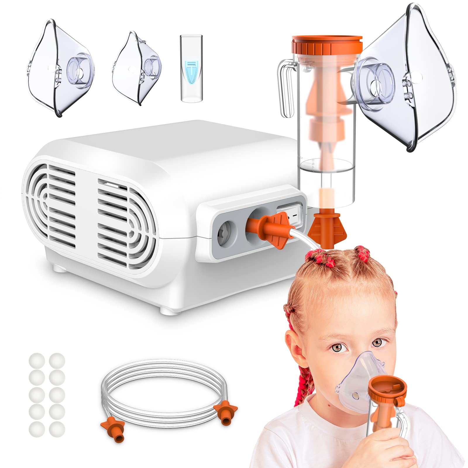 Nebulizer Machine for Adults, Portable Nebulizer Machine for Kids, Compressor Nebulizer for Breathing Problems, Personal Steam Inhaler Cool Mist with Full Accessories for Home Travel, White