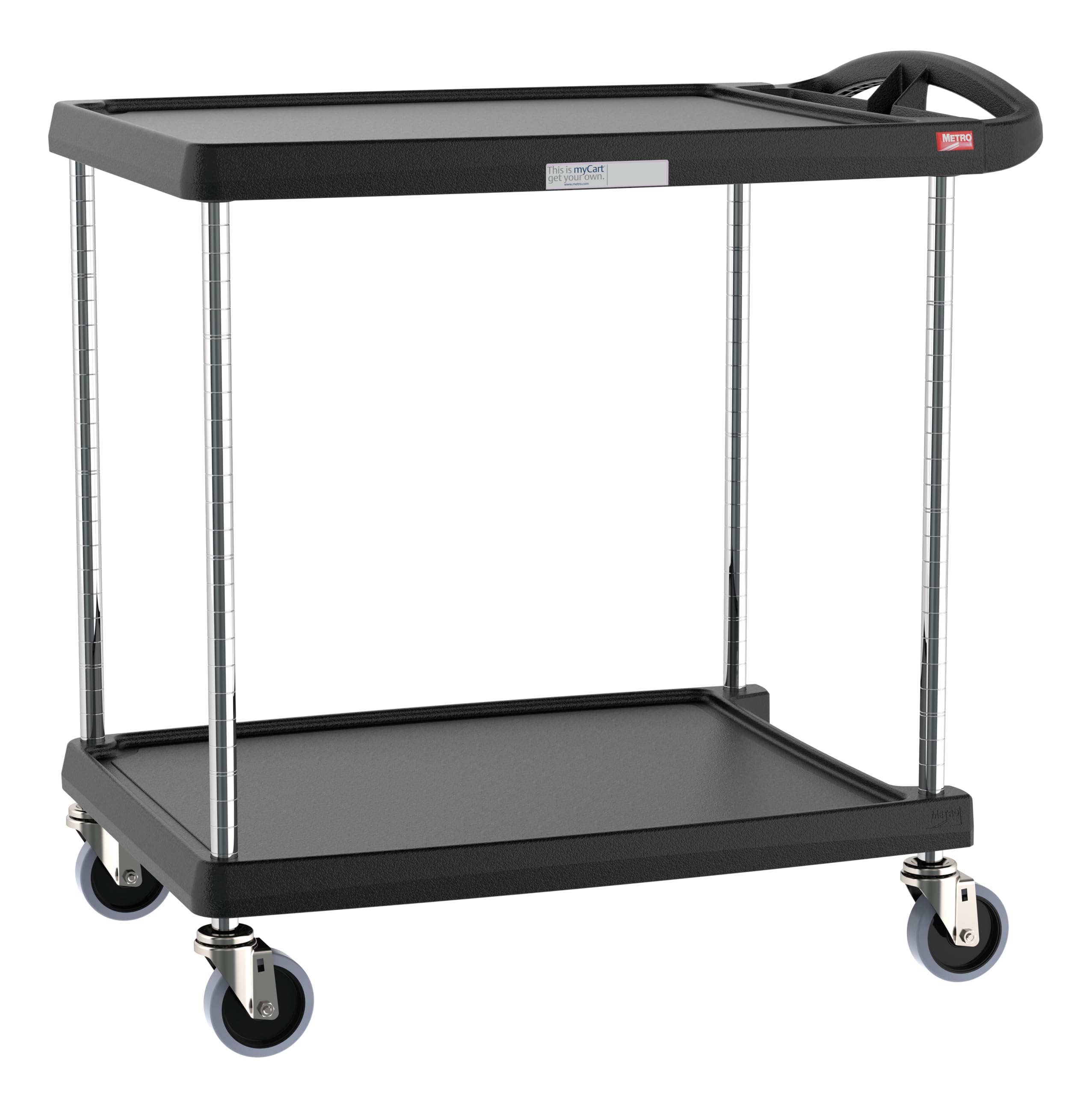 Metro MY2030-24BL myCart Series Premium Plastic Utility Cart with 2 Impact Resistant Polymer Shelves, Black, 23.4