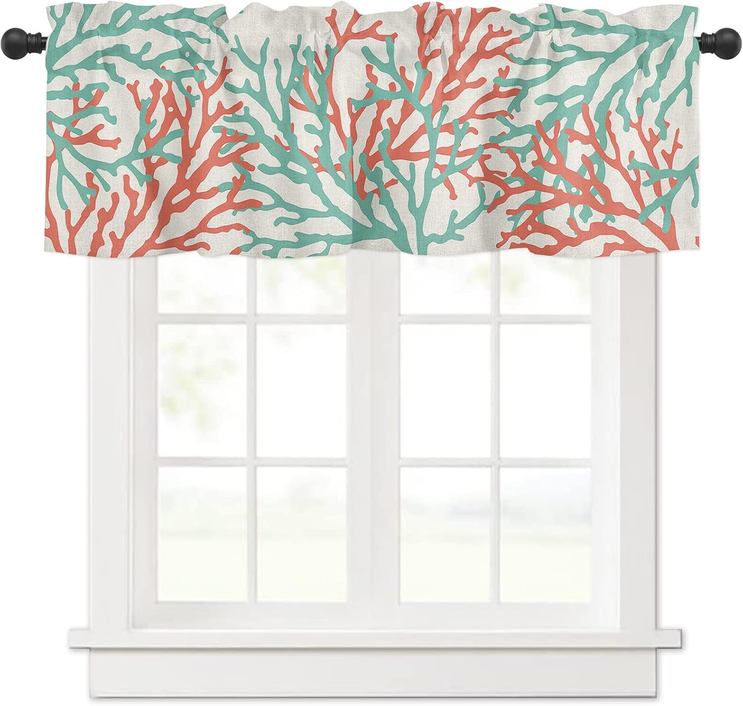 Lsrtoss Teal Red Coral Farmhouse Short Window Curtain Valances, Summer Ocean