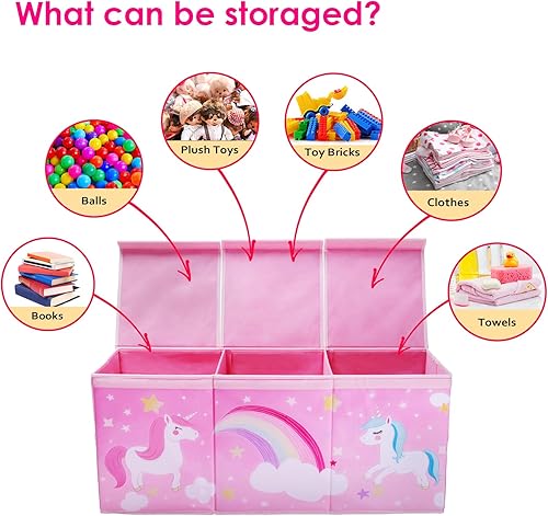Miniatura 5 de Caja de juguetes extragrande de unicornio con tapa abatible para niños, caja de almacenamiento de juguetes Oxford plegable con asas y bolsillos