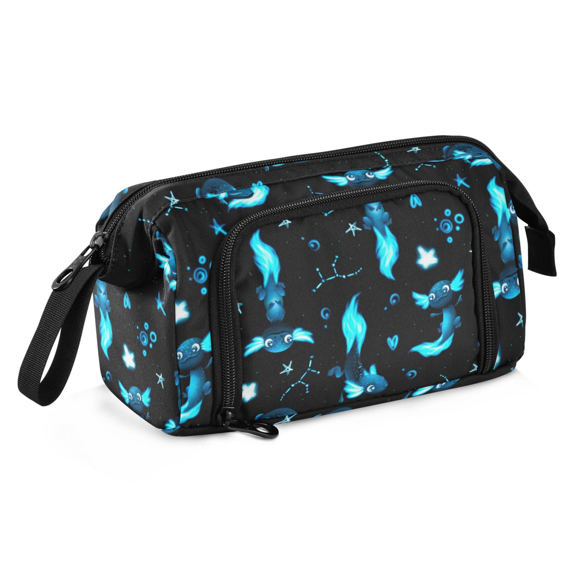Fisyme Blue Axolotl Fish Pencil Case Large Capacity Pencil Pouch Pen Bag Box Big Makeup Pencil Case Organizer