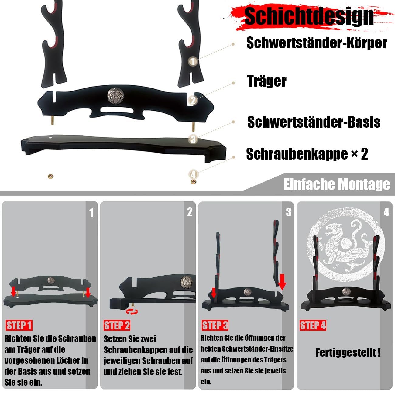 3-stöckiger Samurai-Schwertständer 3 Tier Katana Stand, Samurai Schwert Halter, schwarzes Schwert Berg, große Größe Schwert Stand, Schwert Display für Cosplay Blade Rack.