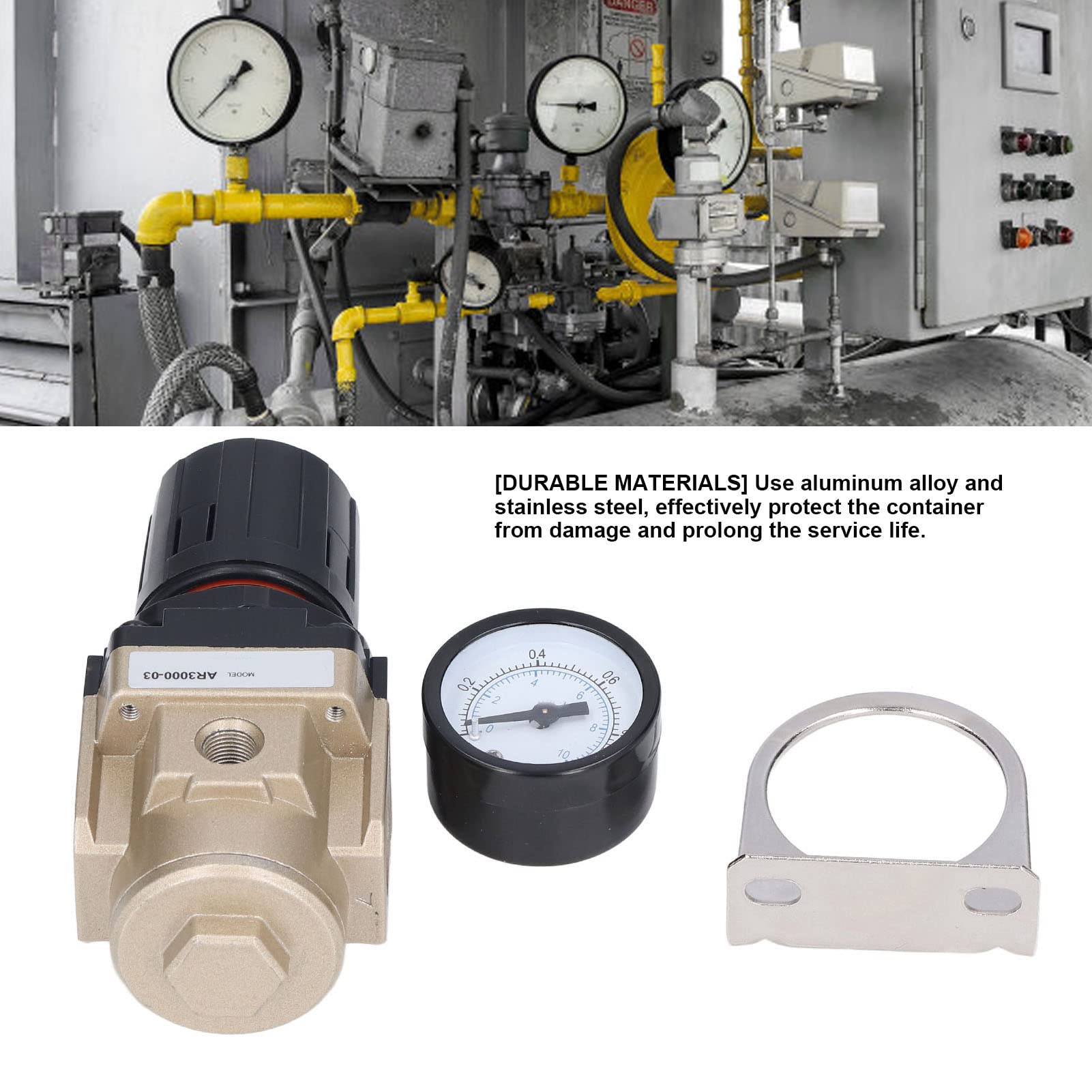 Air Pressure Regulating Valve, G3/8 Air Pressure Regulating Valve Pneumatic Filter Regulator Miniature Air Pressure Regulator with Gauge