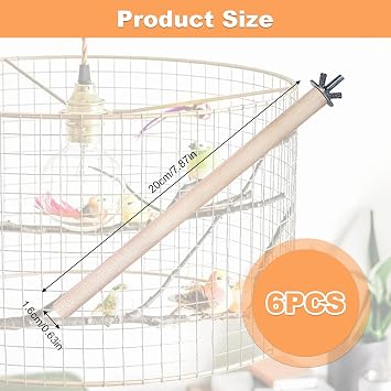 6 Pack Parrot Perch, 20cm Natural Wooden Bird Stand Cage Accessory