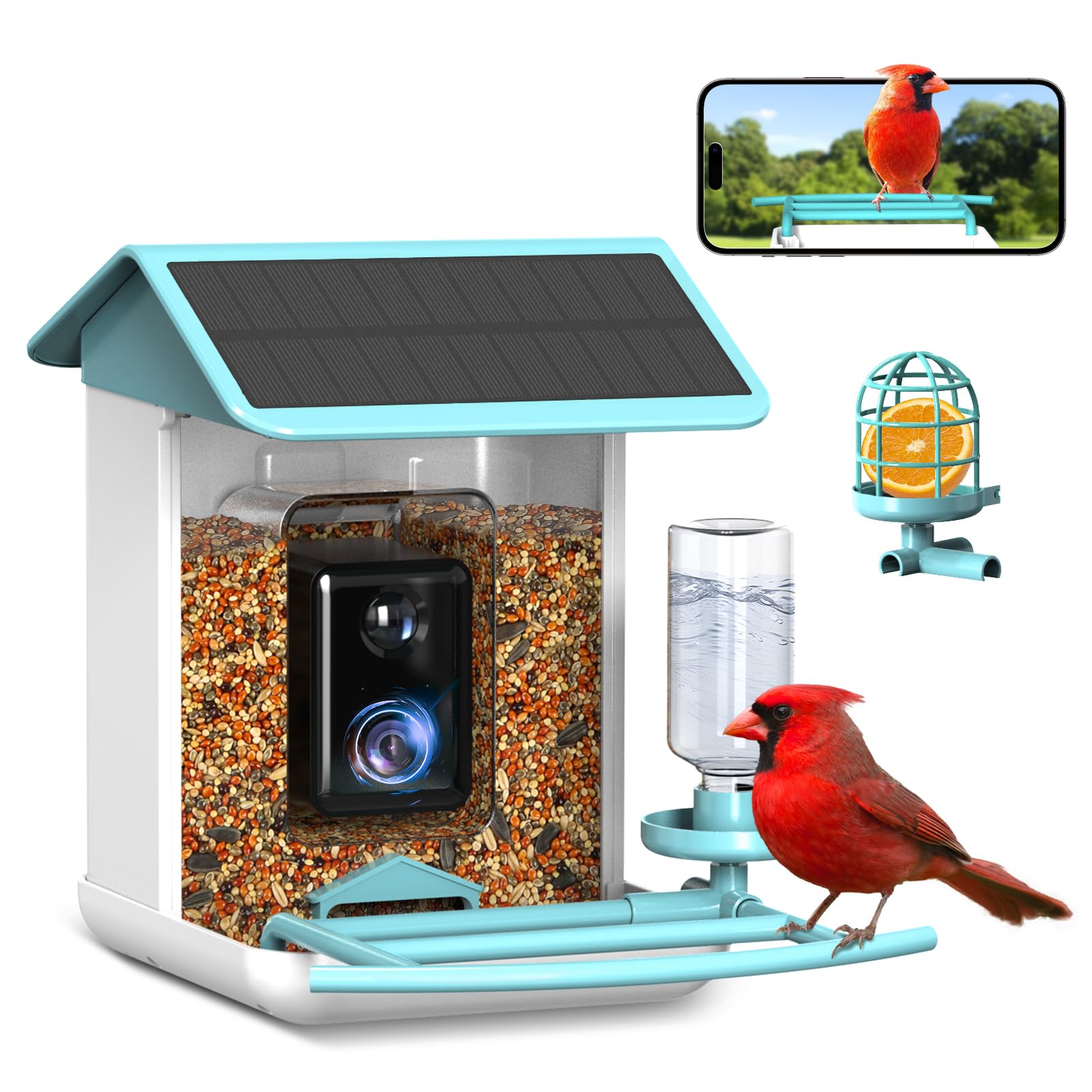 Smart Bird Feeder with Camera, Free AI Forever for 11,000+ Bird Species, 64G TF Card & 1080P HD, Solar-Powered Wireless Outdoor Bird Feeder, App Alerts & Two-Way Audio for Garden Bird Watching