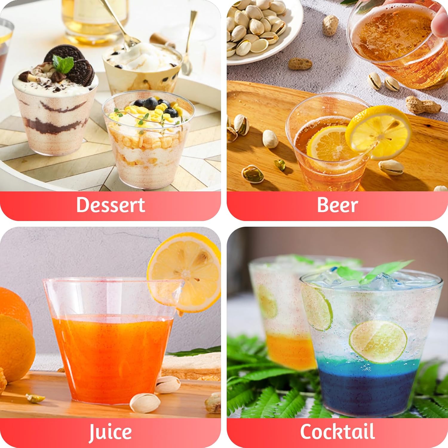 9oz Plastic Cups Disposable Glitter Cups Hard Plastic Cocktail Glasses Fancy Party Cups for Wedding, Birthday, Babyshower,Thanksgiving, Halloween,Christmas(100, Red) - Image 4