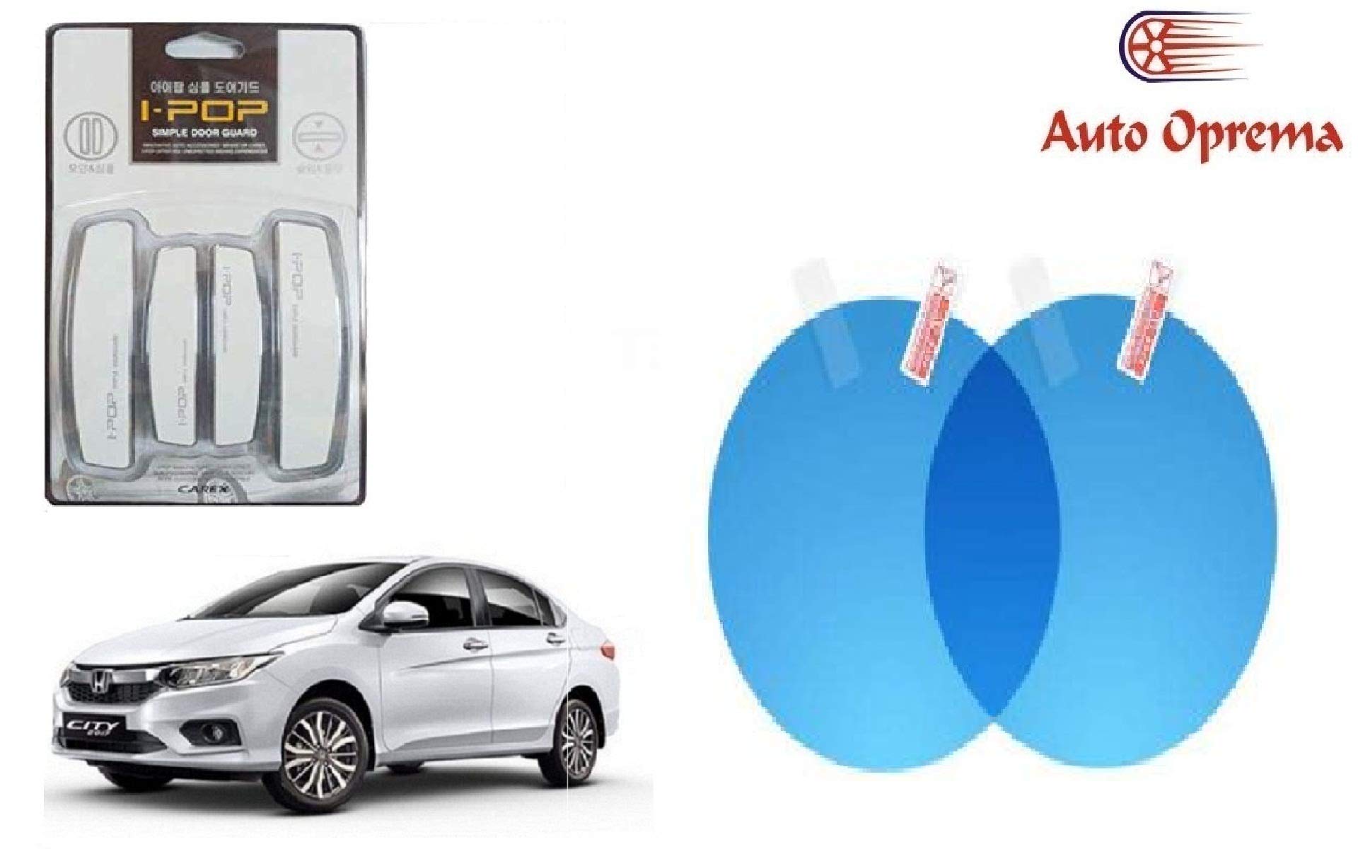 AUTO OPREMA I-Pop Door Scratch Guard White Colour and 2 Pieces Car Rear View Mirror Protective Film, for All Automobile and Vehicle Models (100 * 100mm) for Honda City ID tec