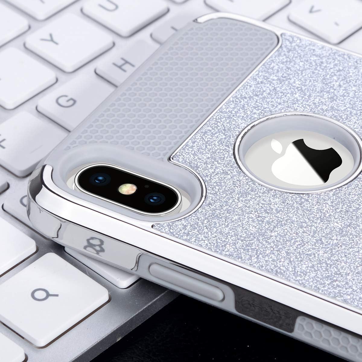 ULAK iPhone Xs Max Case, Bling Sparkly Slim Shockproof Protective Hybrid Scratch Resistant Hard Back Cover Shock Absorbent TPU Bumper Case for iPhone Xs Max 6.5 inch, Silver Glitter