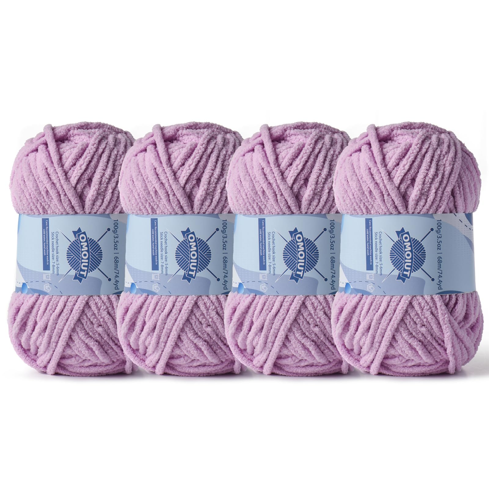 4 Pack Chunky Chenille Yarn for Crocheting, Baby Yarn for Crocheting Soft Blankets, Bulky Yarns for Crochet Amigurumi, 400g (297yds) Fluffy Velvet Yarns for Hand Knitting (4 Light Purple)