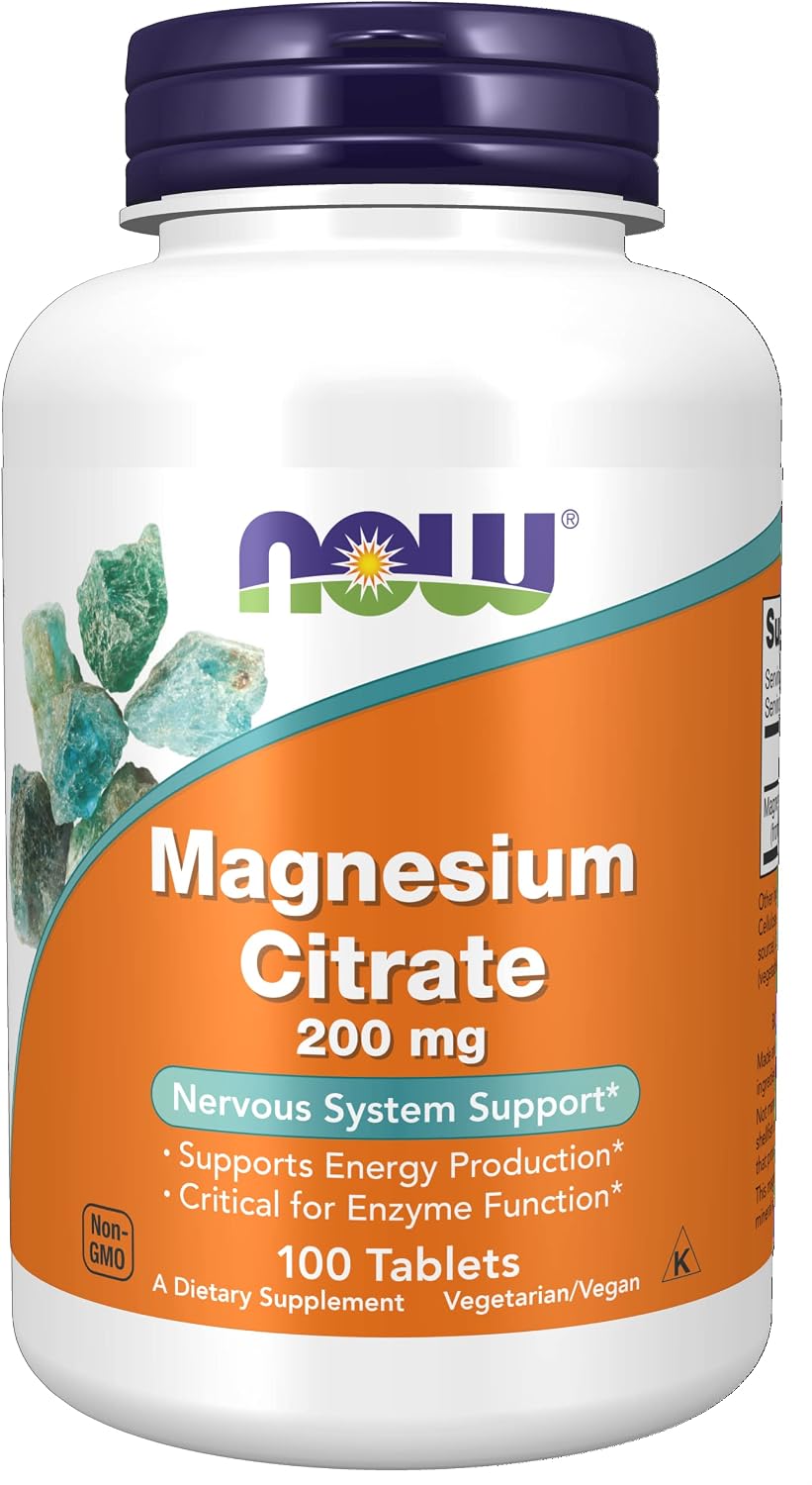 NOW Supplements, Magnesium Citrate 200 mg, Enzyme Function*, Nervous System Support*, 100 Tablets