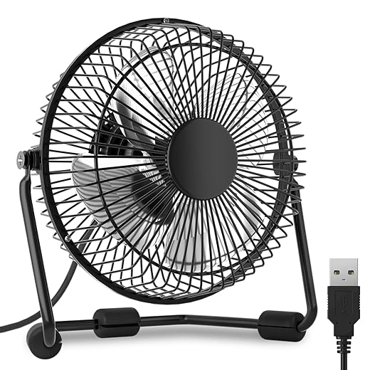 mollie 4-Inch Small USB Desk Fan for Home Office Bedroom Mini Personal Desktop Air Circulator Ultra Quiet Cooling Table Fan Adjustable Tilt Black