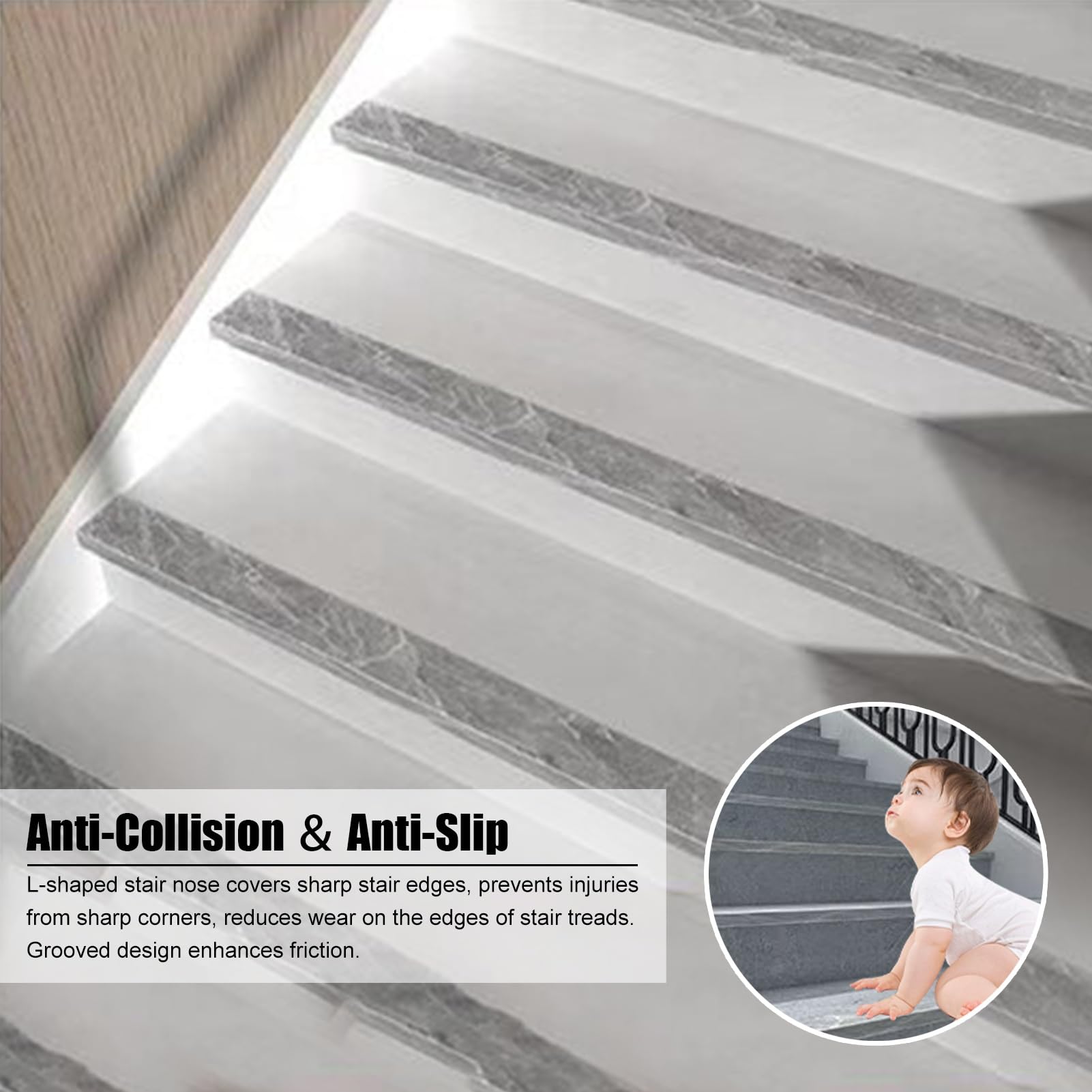 Nez de Marche Escalier Protection D'angle Effet Marbre, Adhésif Étanche