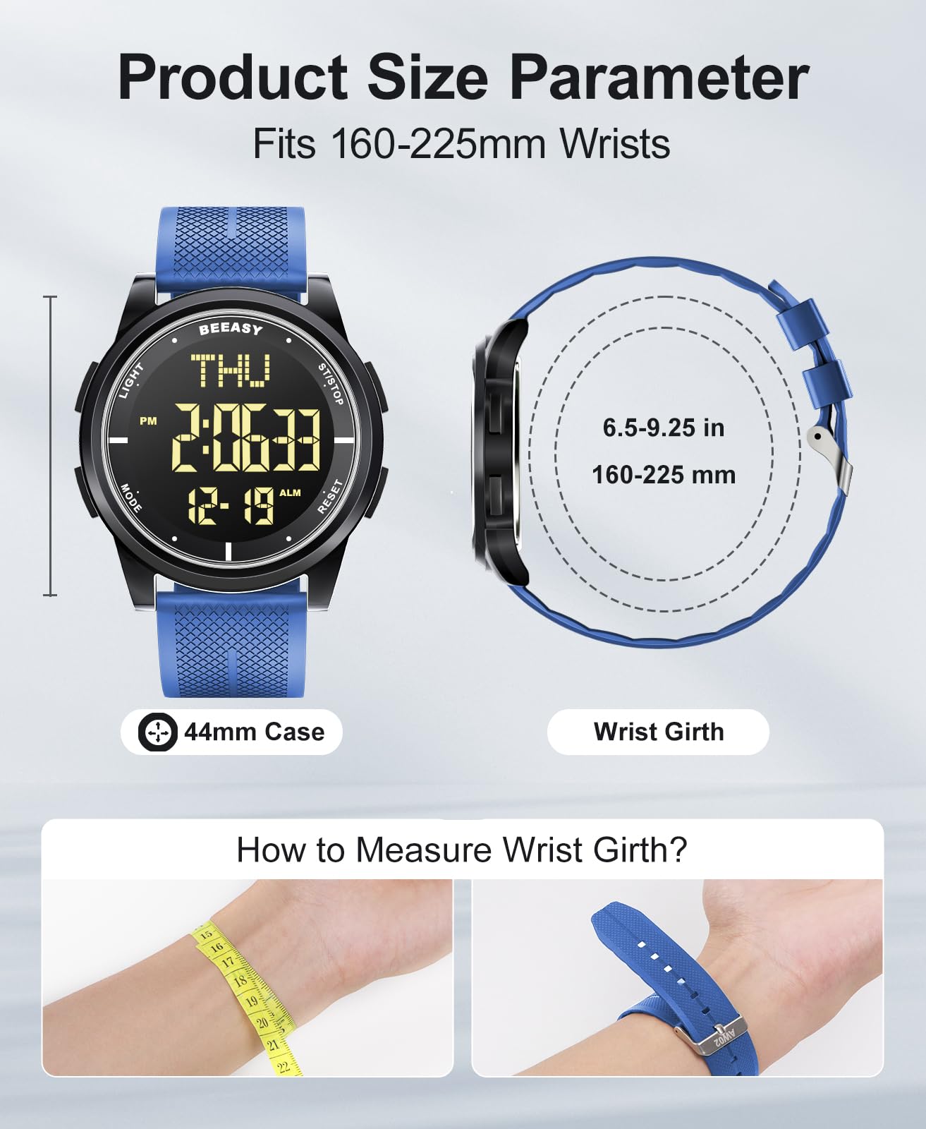 Beeasy Montre numérique étanche avec chronomètre, Alarme, Compte à rebours, Double Temps, Ultra Mince, Super Grand Angle, Montre numérique pour Homme et Femme