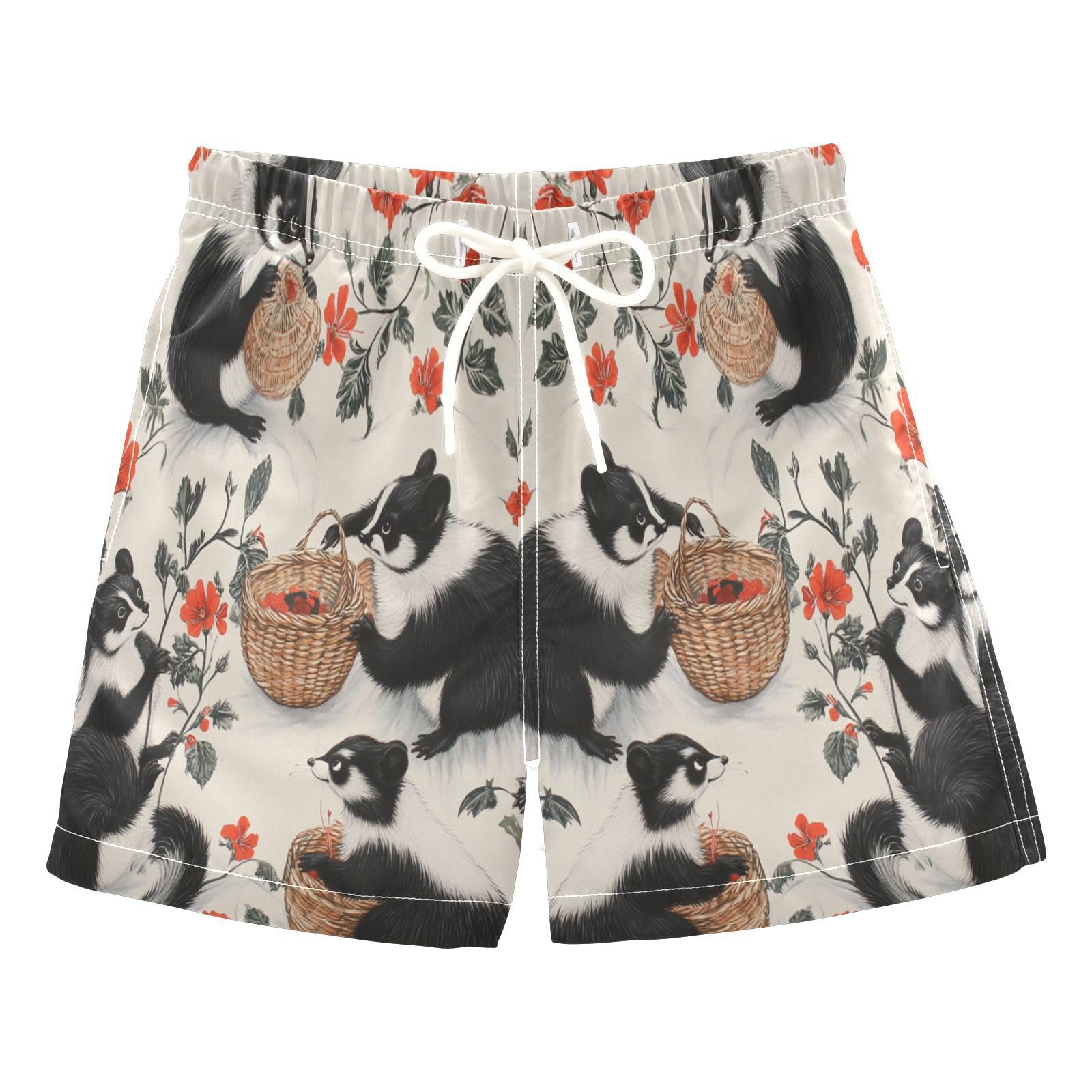 Jucciaco Boys Beach Board Shorts Skunk Flower Ink Quick Dry Swim Trunk Swimwear for Kids