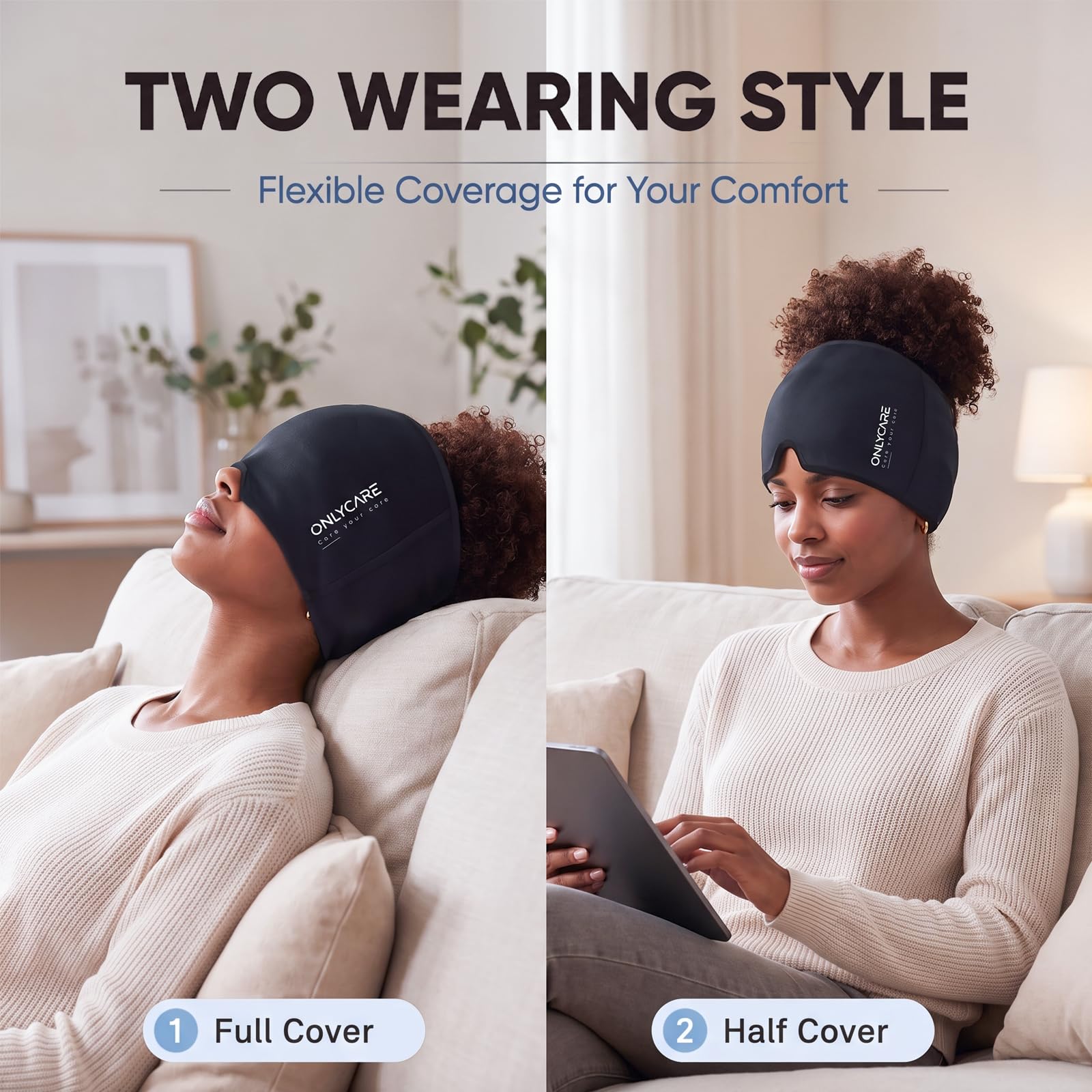 ONLYCARE Migraine Relief Cap, Headache Relief Cap Ice Pack Mask Head Wrap — Amazon image 5