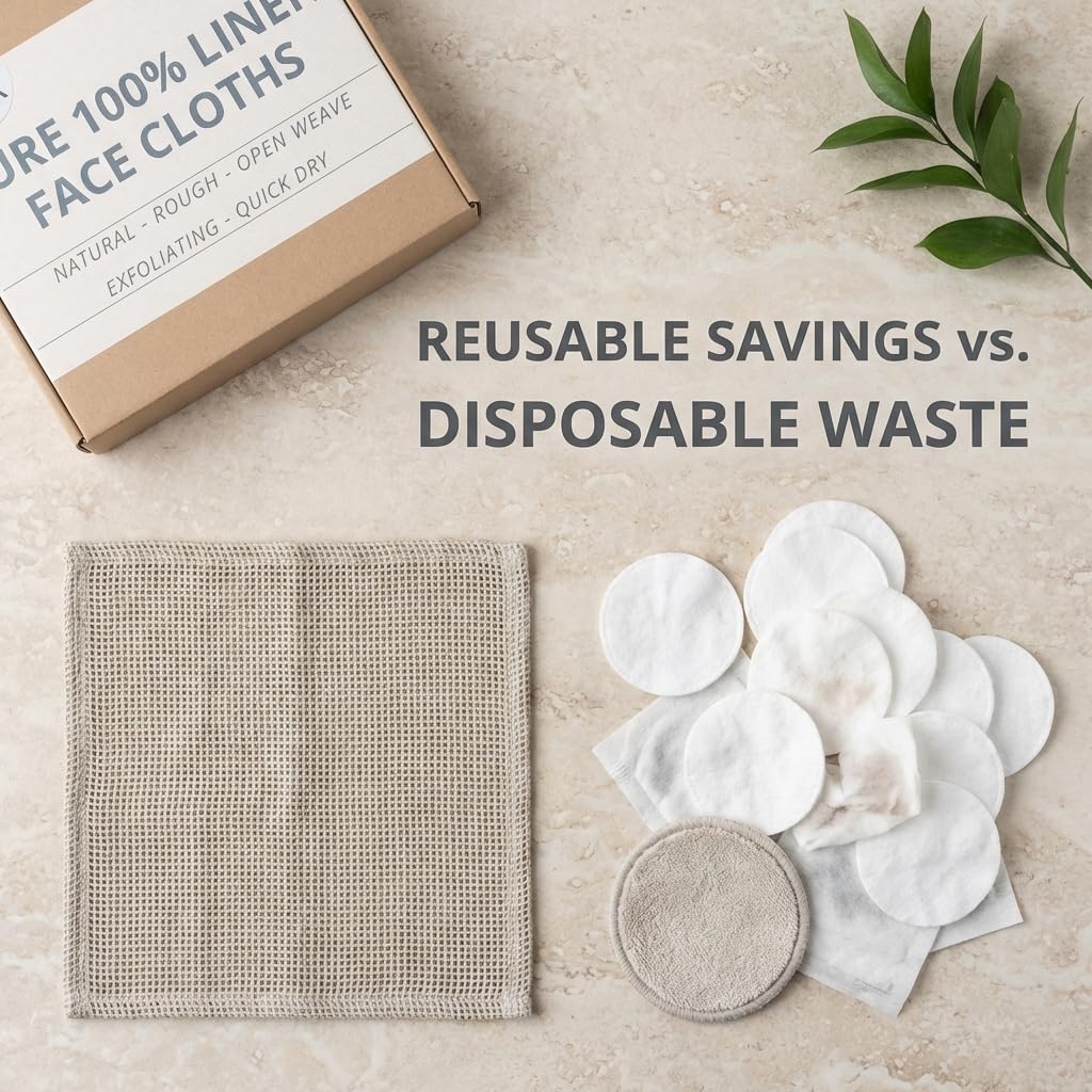 Paños removedores de maquillaje reutilizables – Paños 100% lino puro – Paquete de 6 toallitas faciales lavables de tejido abierto de 8 x 8 pulgadas
