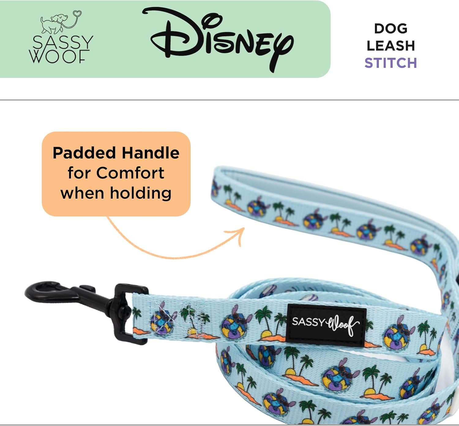 Sassy Woof Disney Stitch Dog Leash 60-Inch with Neoprene Padded Handle - Comfortable, Durable, and Stylish for Small to Large Dogs - Officially Licensed